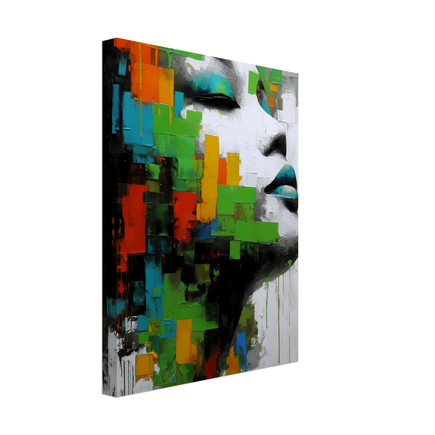 Visage en Éclats Verts — tableau sur toile — vue 4 — art mural STNCL