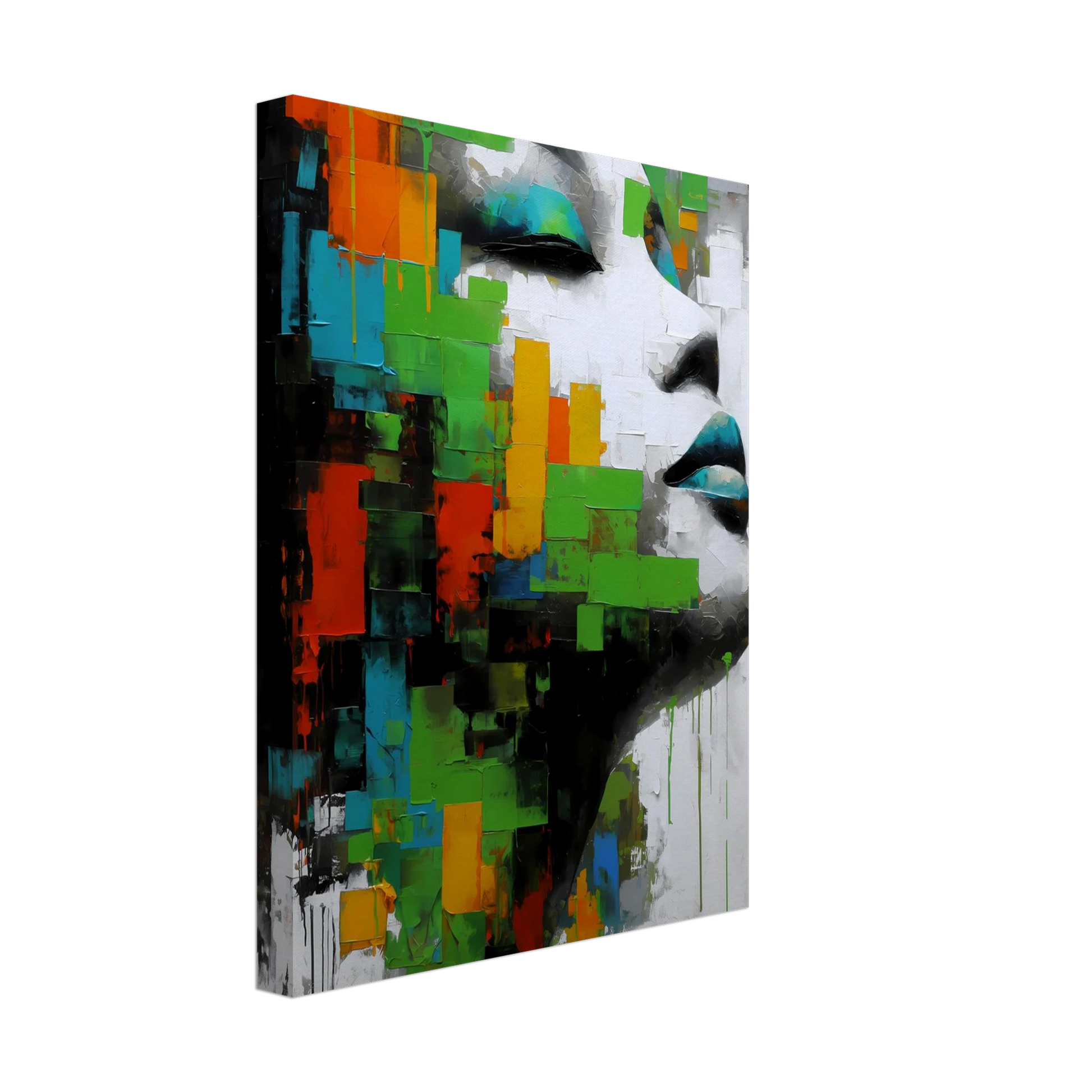 Visage en Éclats Verts — tableau sur toile — vue 4 — art mural STNCL