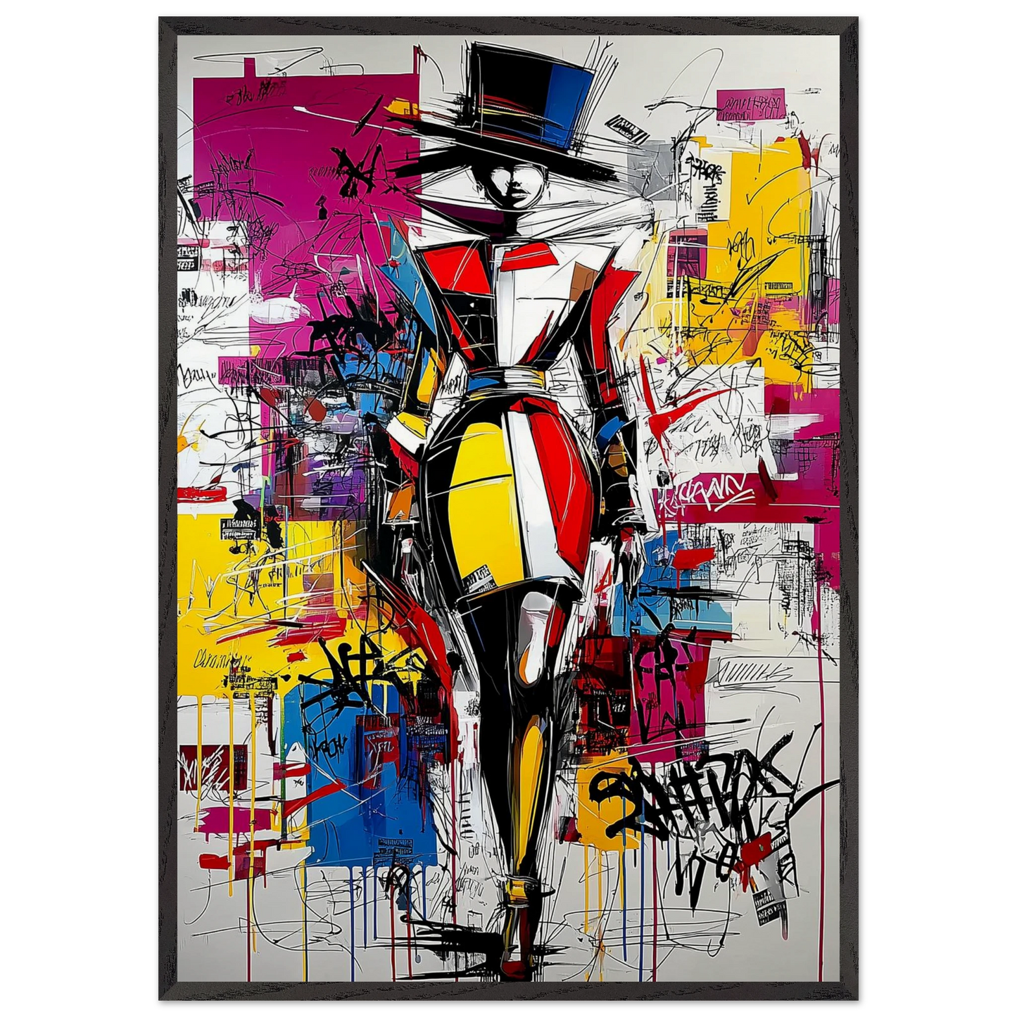 Silhouette au Chapeau Haut — tableau encadré bois — art mural STNCL