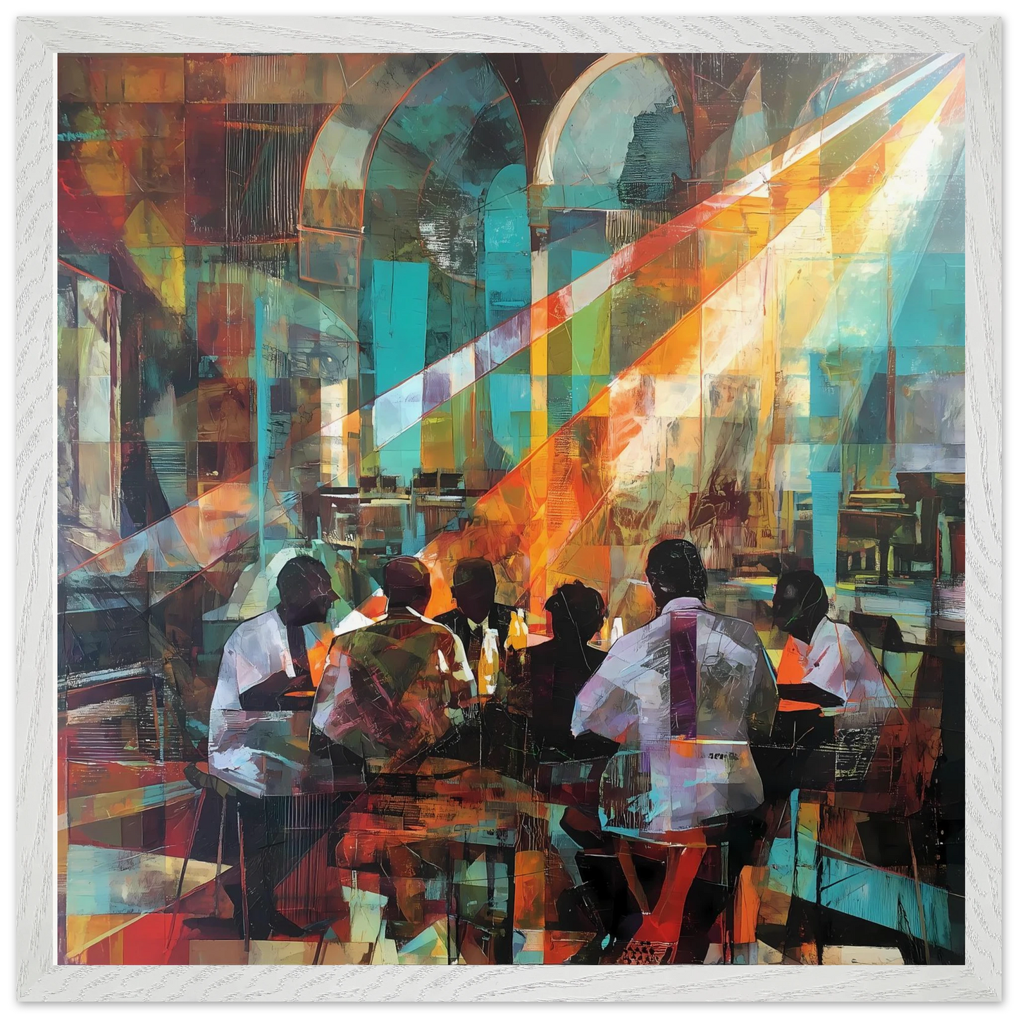 Rencontre au Café — tableau encadre bois — vue 6 — art mural STNCL