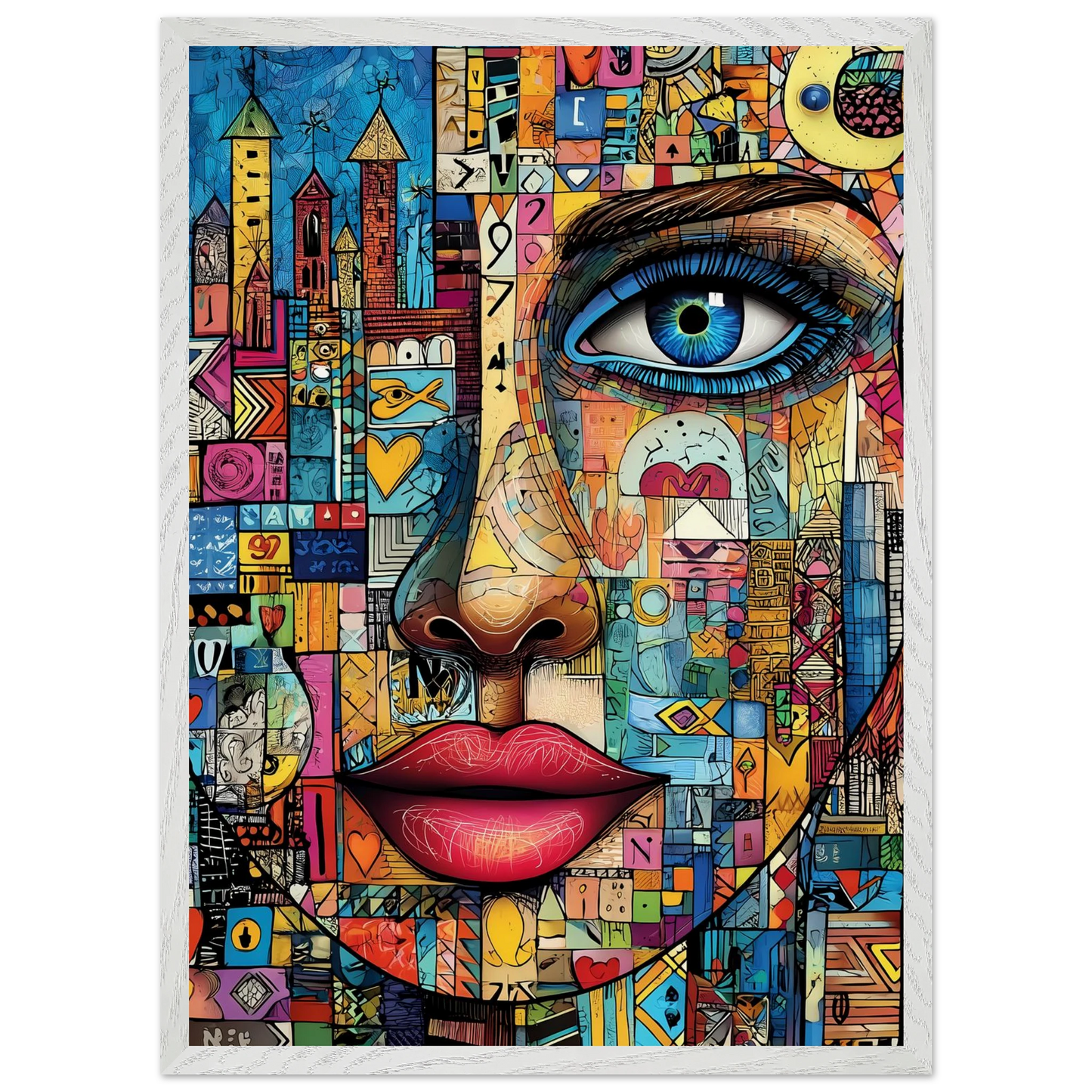 Visage Mosaïque — tableau encadré bois — vue 11 — art mural STNCL