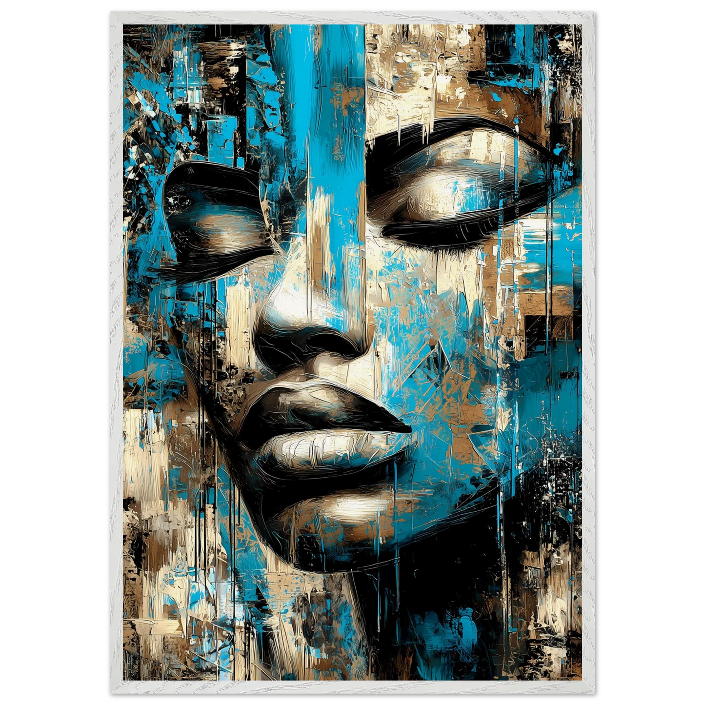 Bleu et Or — tableau encadré bois — vue 5 — art mural STNCL