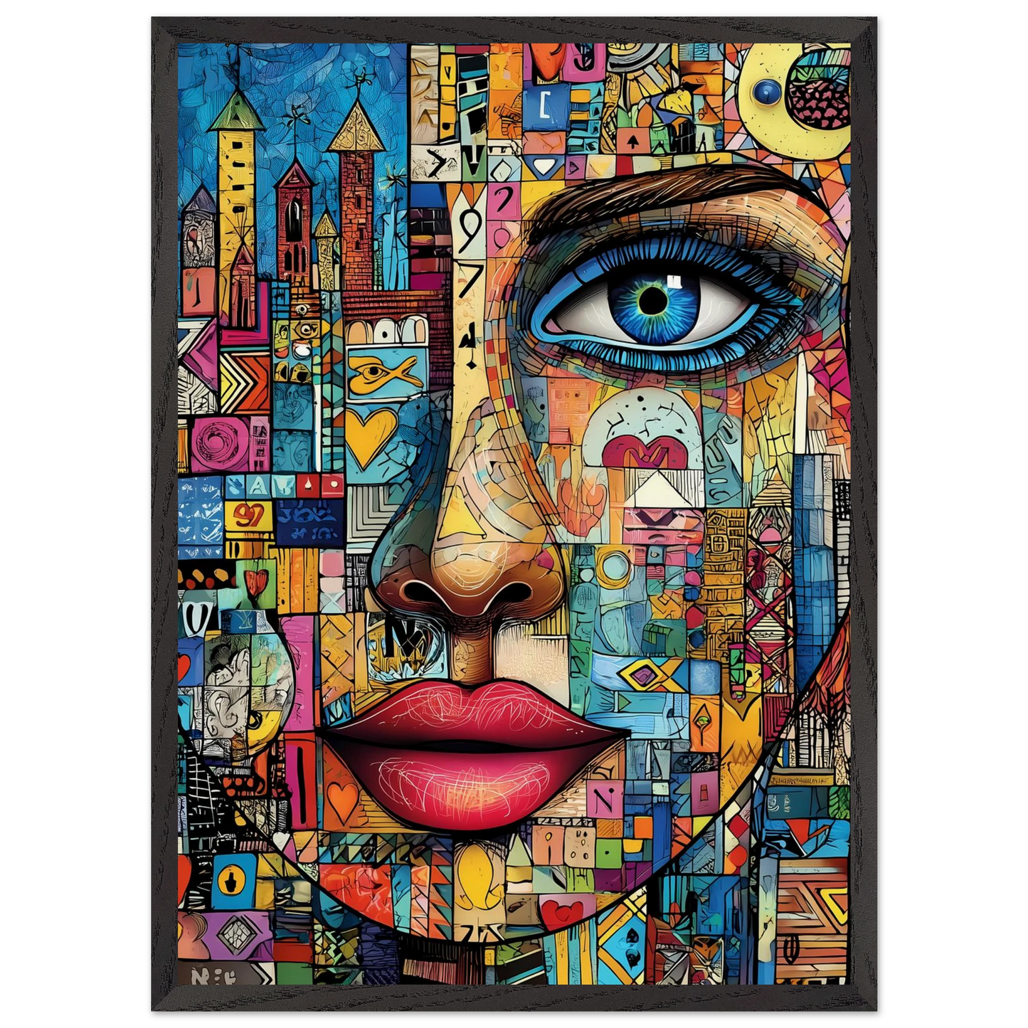 Visage Mosaïque — tableau encadré bois — vue 10 — art mural STNCL
