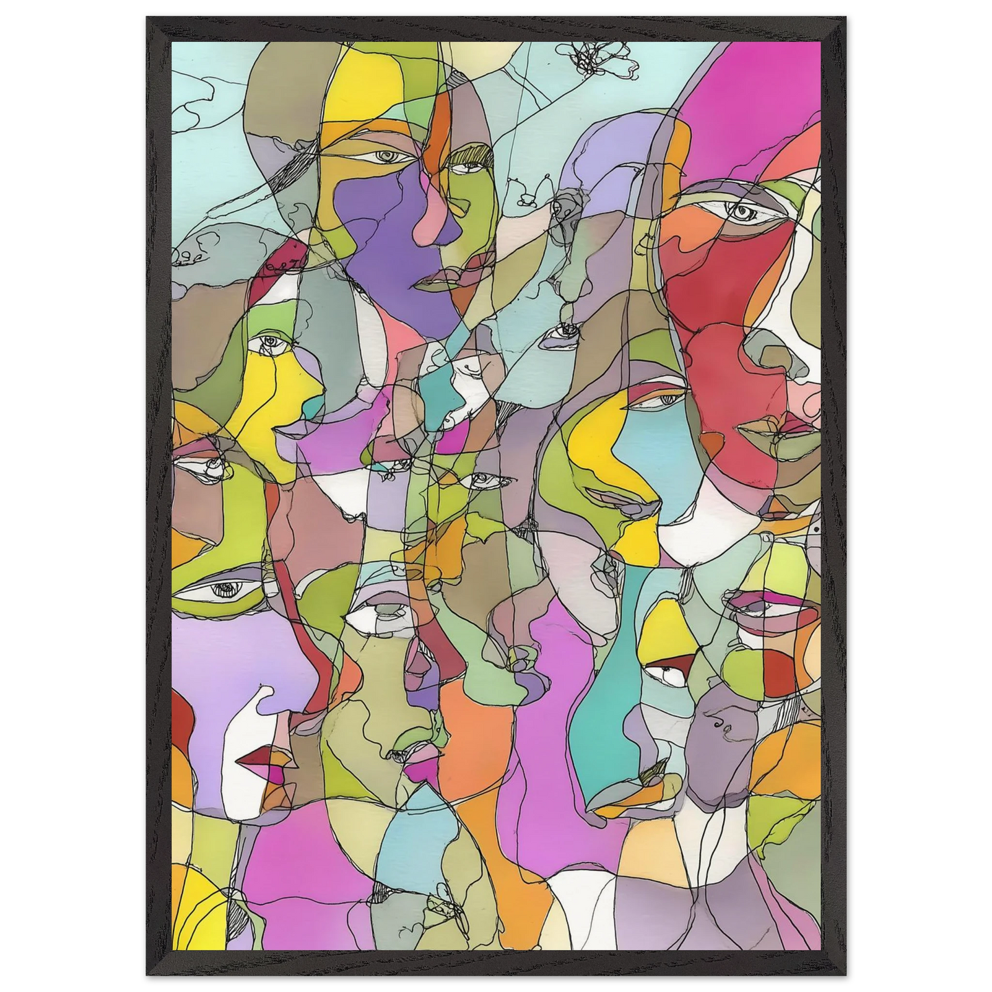 Visages Entrelacés — tableau encadre bois — vue 10 — art mural STNCL