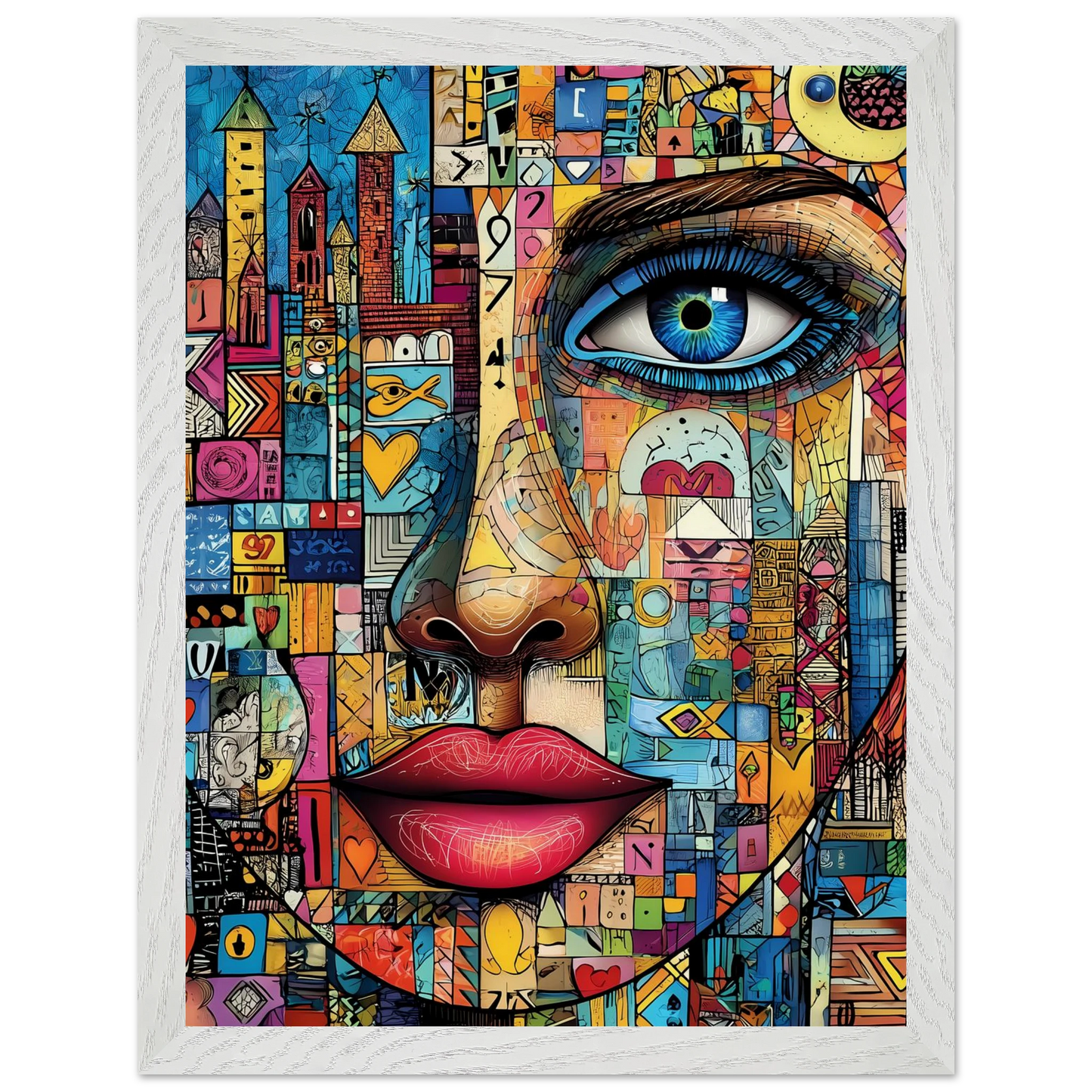Visage Mosaïque — tableau encadré bois — vue 9 — art mural STNCL