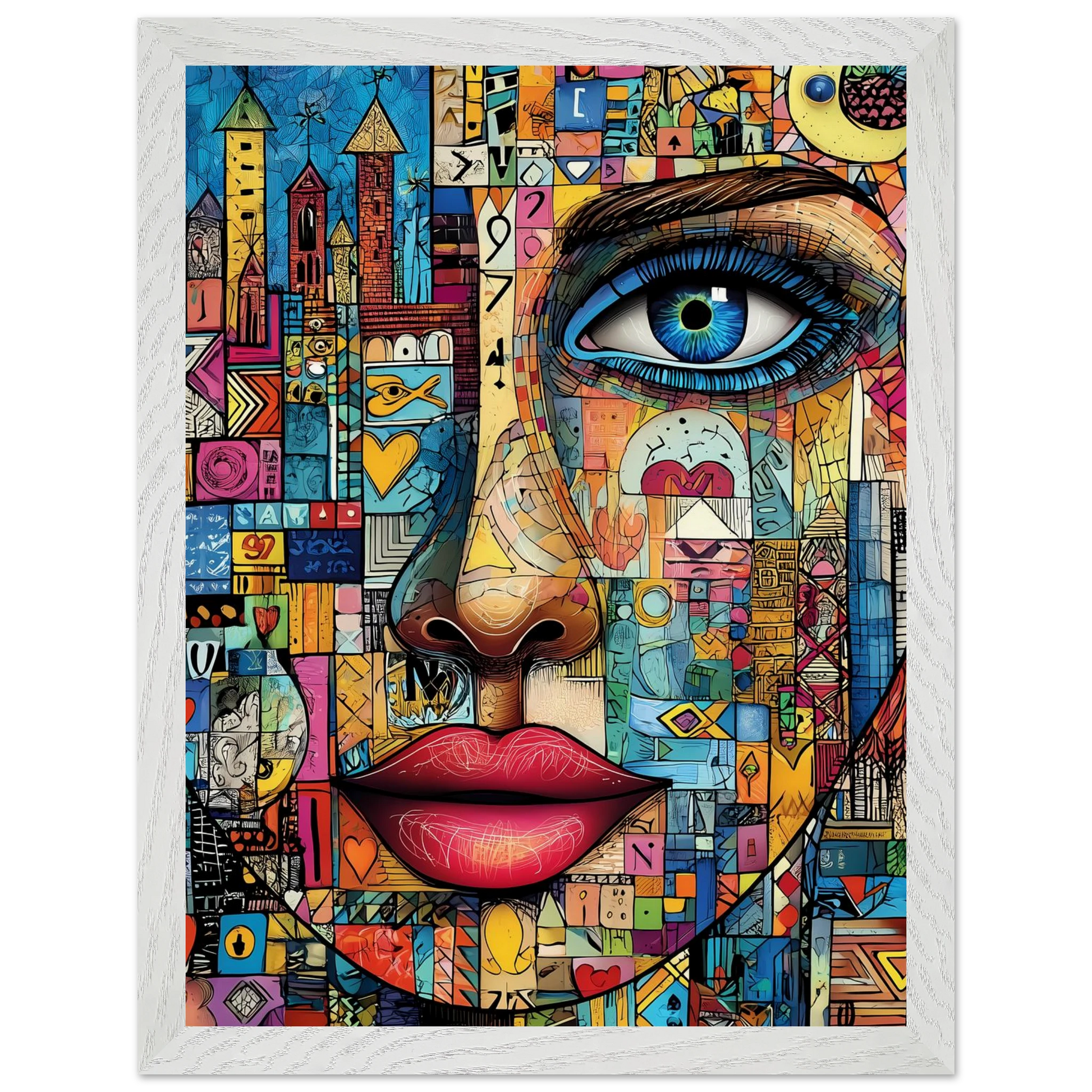 Visage Mosaïque — tableau encadré bois — vue 9 — art mural STNCL
