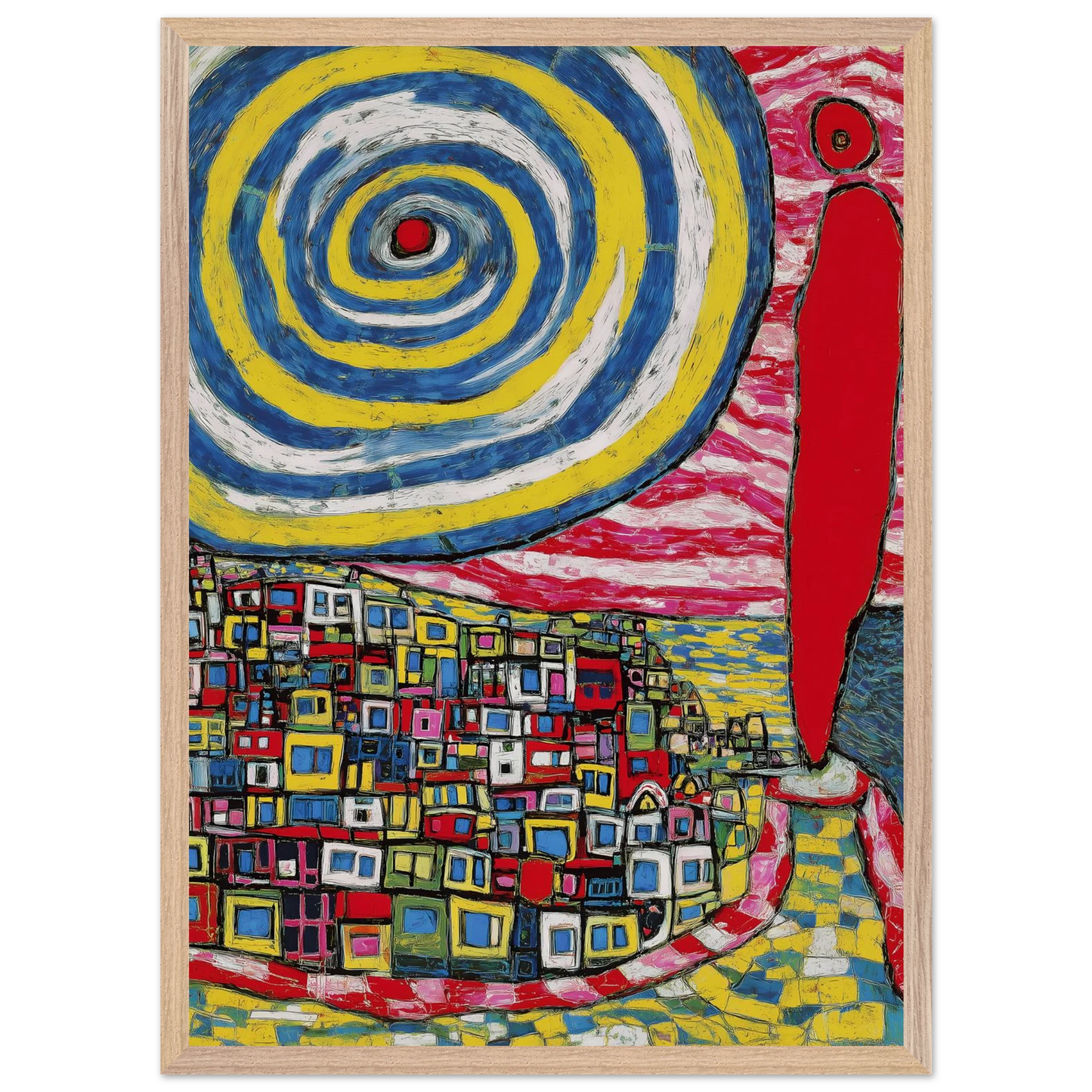 La Spirale et les Maisons — tableau encadré bois — vue 13 — art mural STNCL