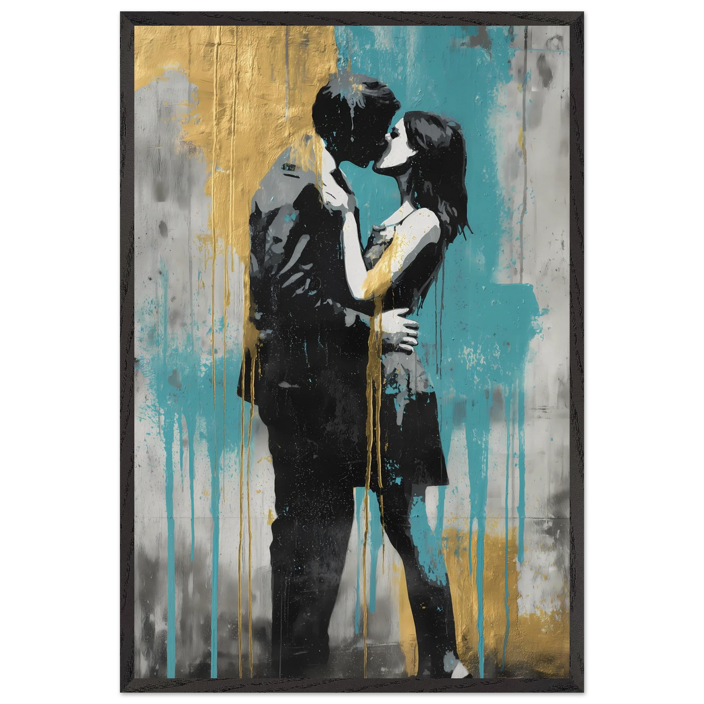 Baiser au Pochoir — tableau encadré bois — vue 2 — art mural STNCL