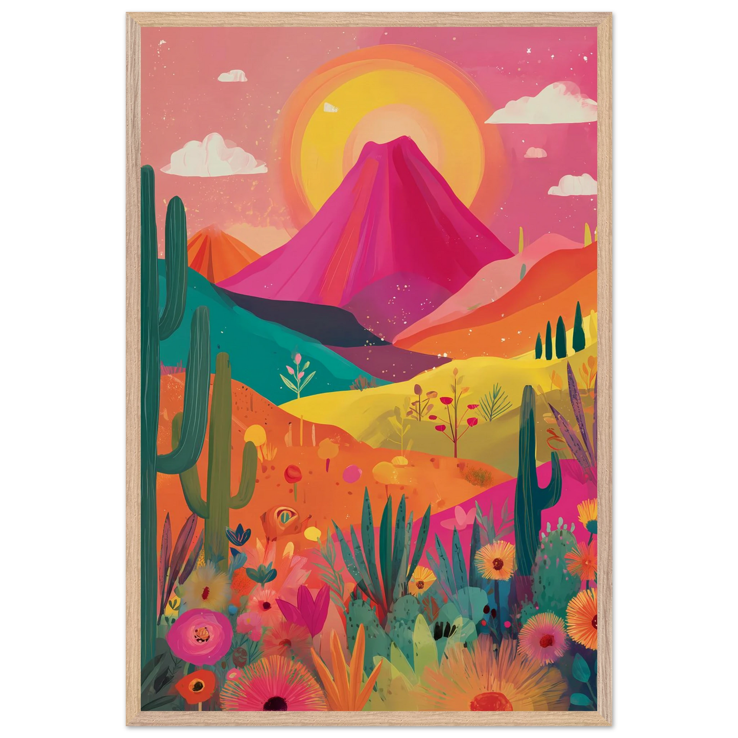 Volcan Fleuri — tableau encadre bois — vue 14 — art mural STNCL