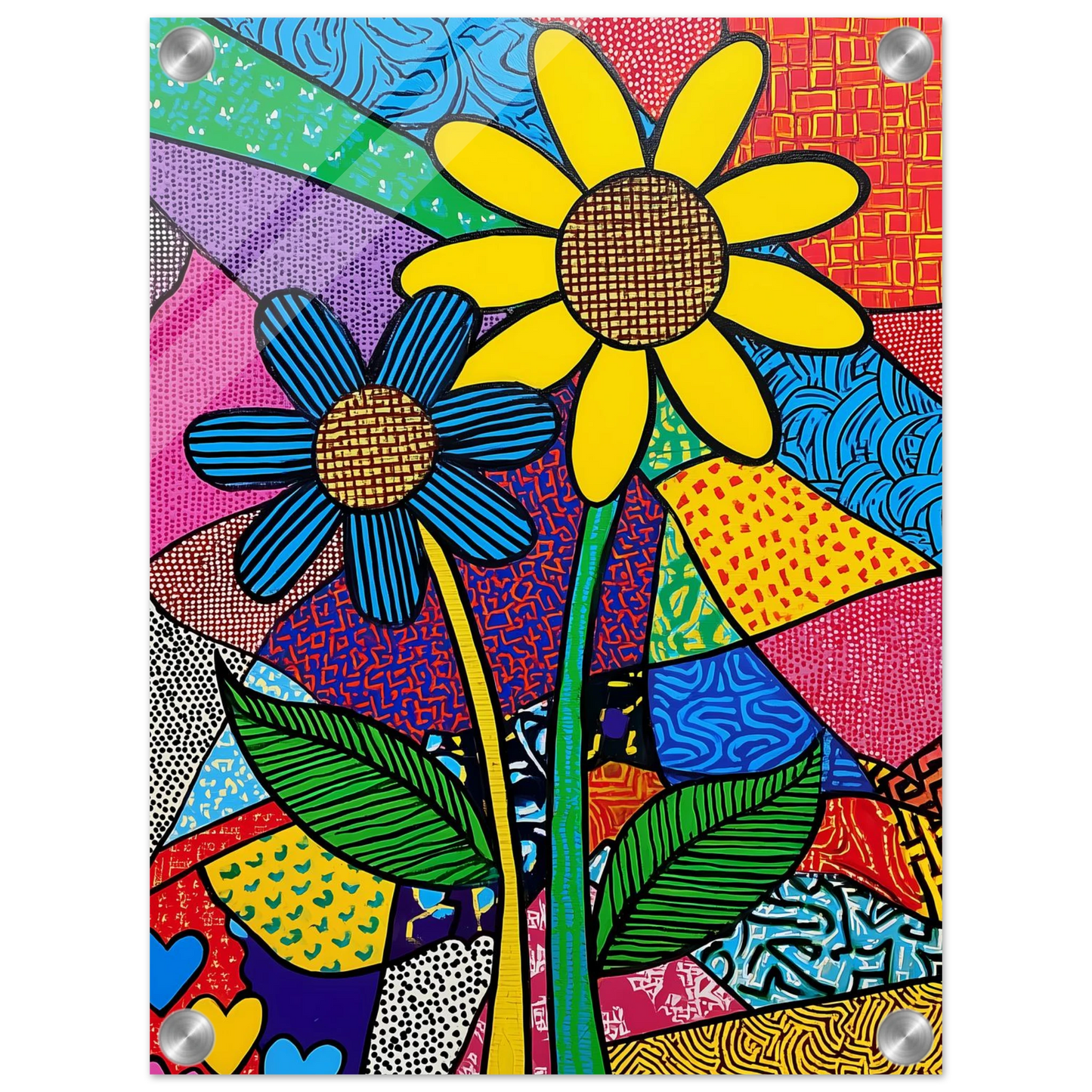 Deux Fleurs en Fête — tableau plexiglas — vue 3 — art mural STNCL