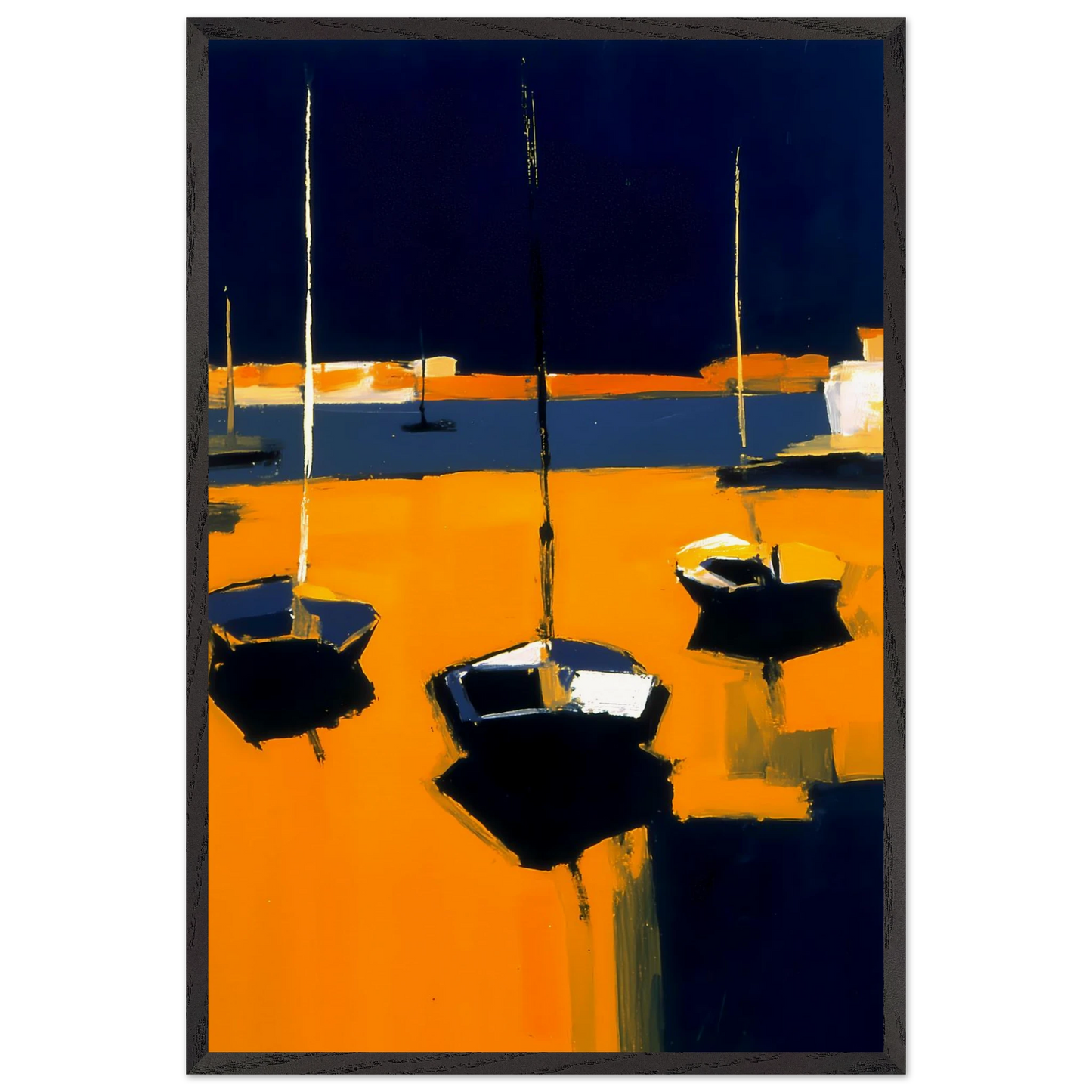 Barques au Soleil Couchant — tableau encadré bois — vue 2 — art mural STNCL
