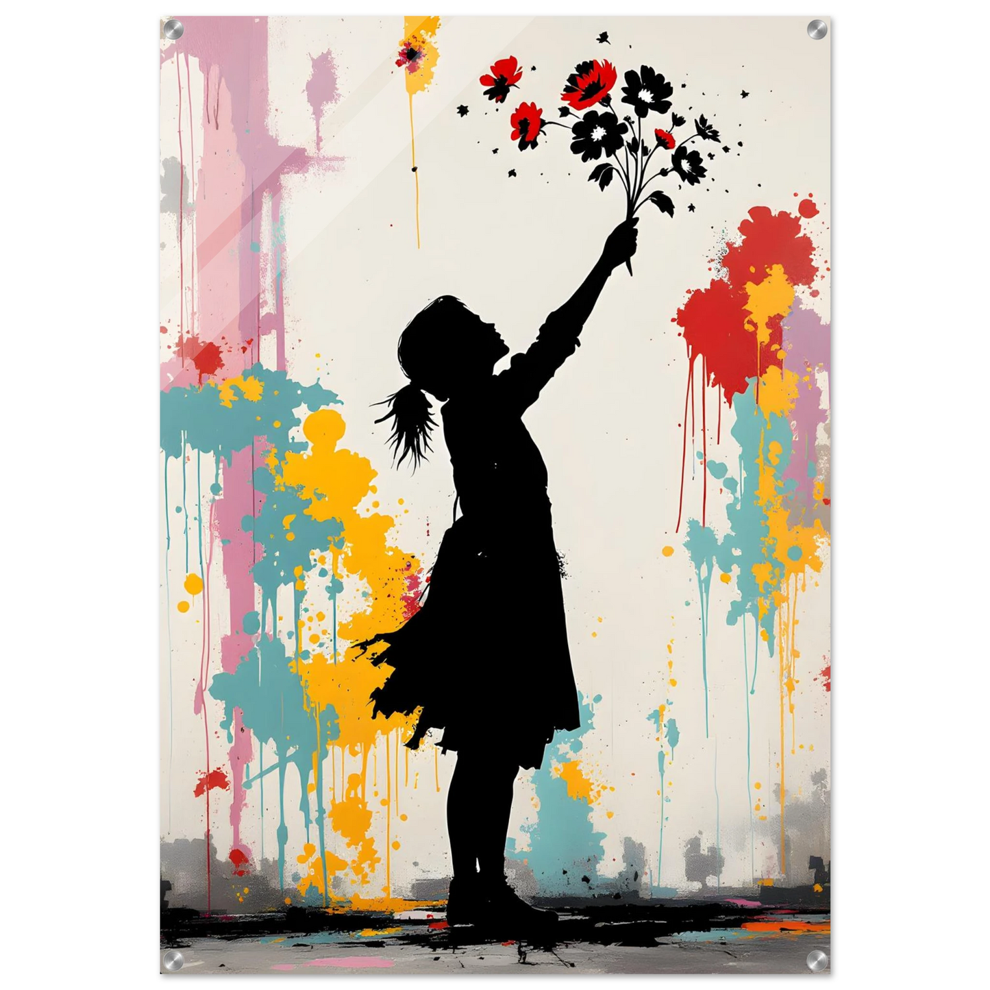 Fillette au Bouquet Coloré — tableau plexiglas — art mural STNCL