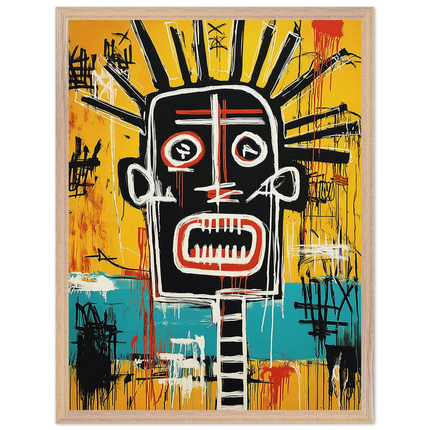 Tête Solaire — tableau encadré bois — vue 3 — art mural STNCL