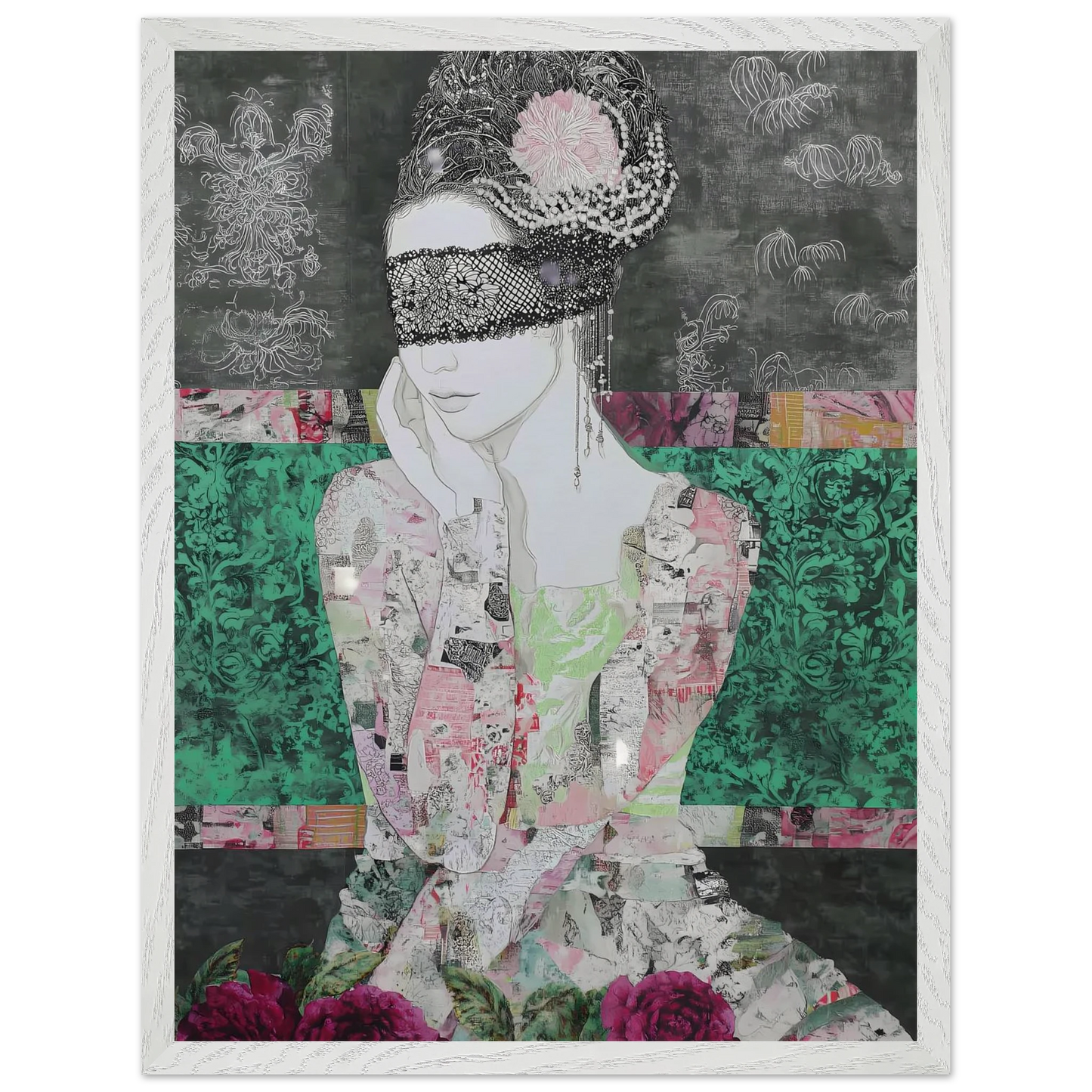 Dame de Dentelle — tableau encadré bois — vue 8 — art mural STNCL