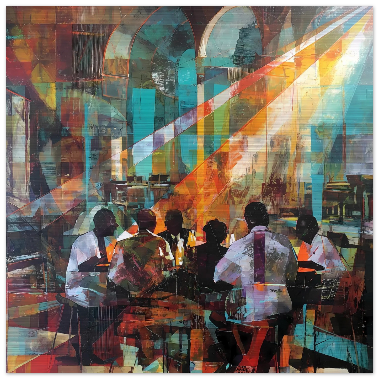 Rencontre au Café — tableau aluminium — vue 4 — art mural STNCL