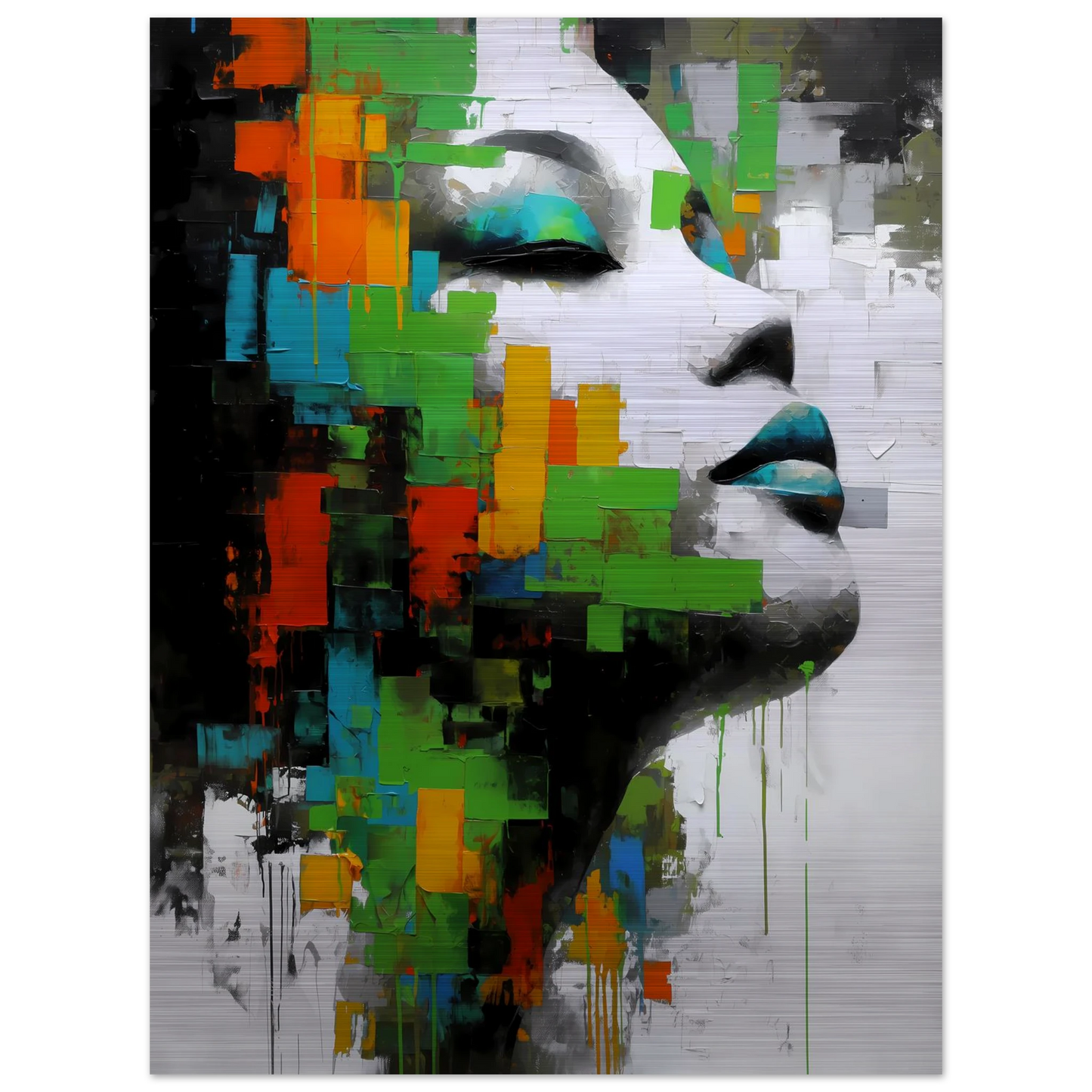 Visage en Éclats Verts — tableau aluminium — vue 5 — art mural STNCL