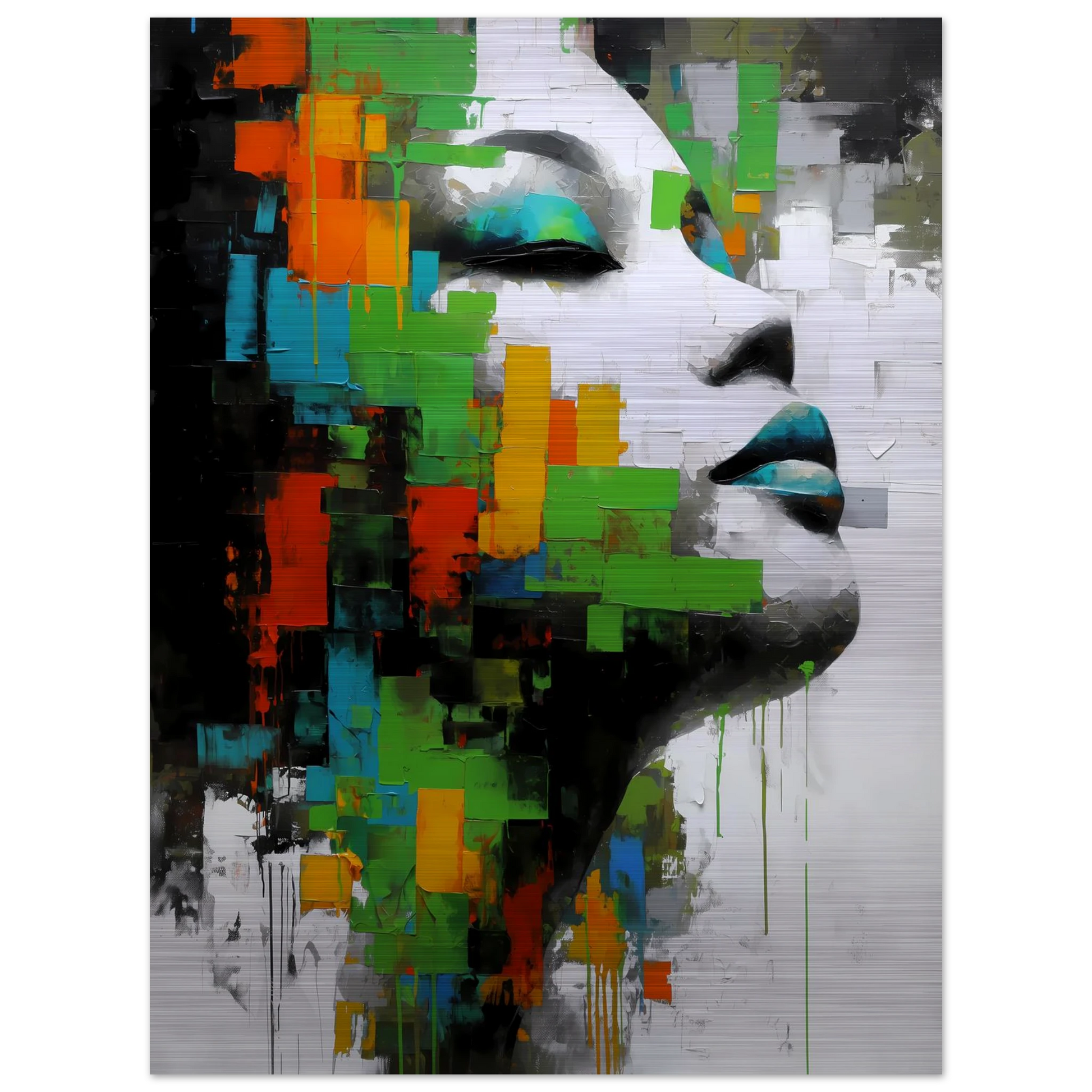 Visage en Éclats Verts — tableau aluminium — vue 5 — art mural STNCL