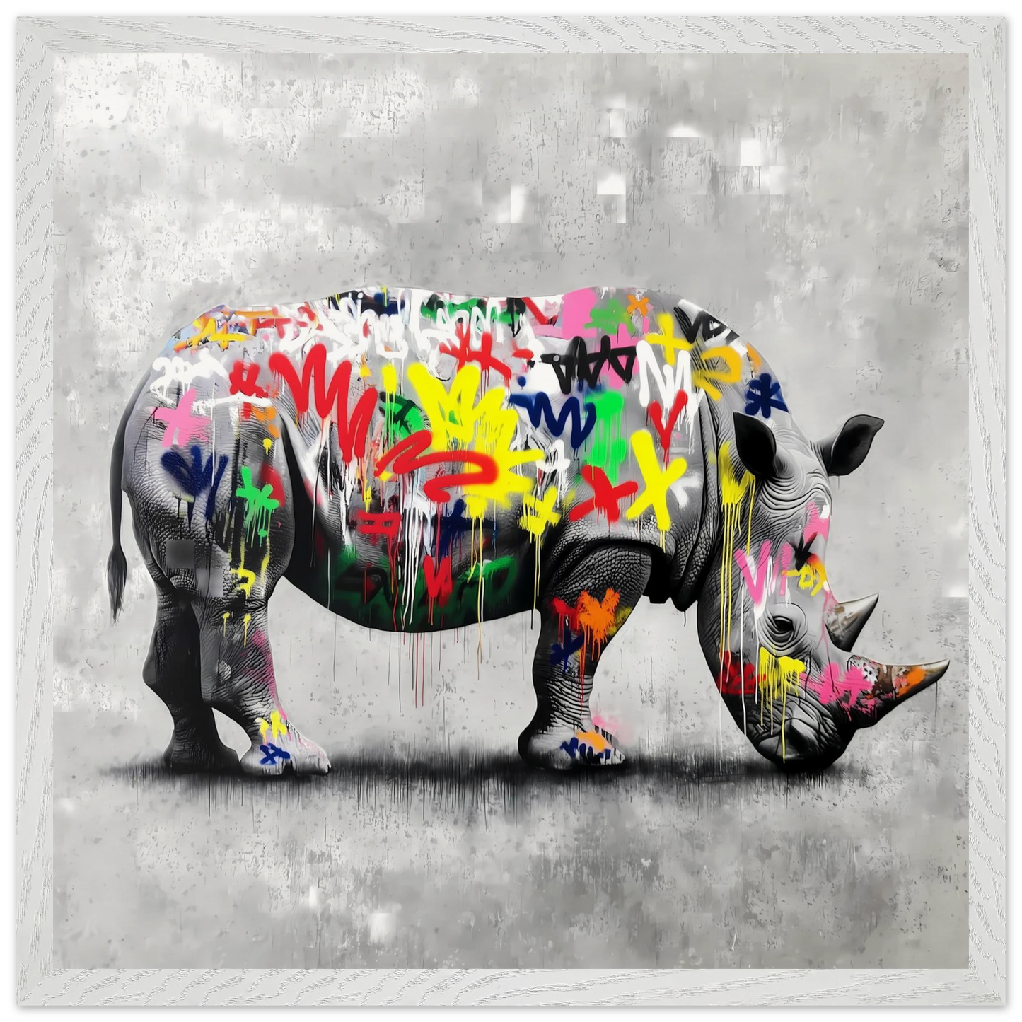 Rhinocéros Bombé — tableau encadré bois — vue 12 — art mural STNCL