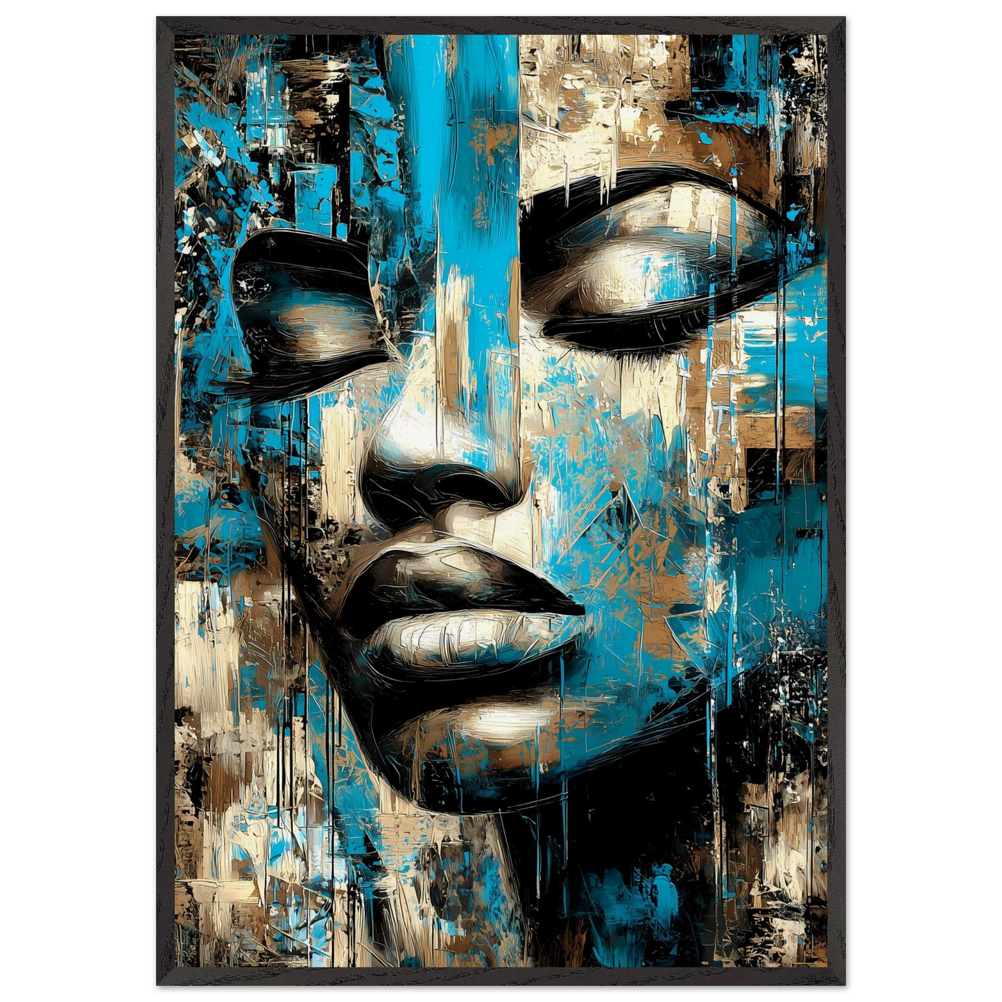 Bleu et Or — tableau encadré bois — art mural STNCL