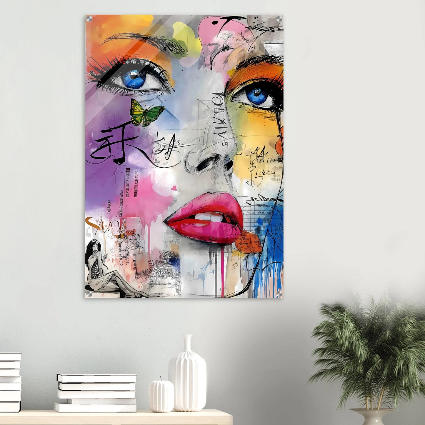 Papillon et Idéogrammes — tableau plexiglas — vue 6 — art mural STNCL