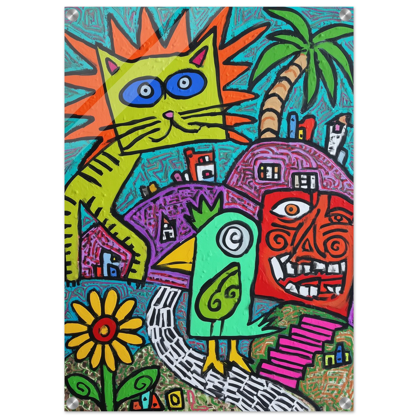 La Fête du Chat Solaire — tableau plexiglas — vue 4 — art mural STNCL