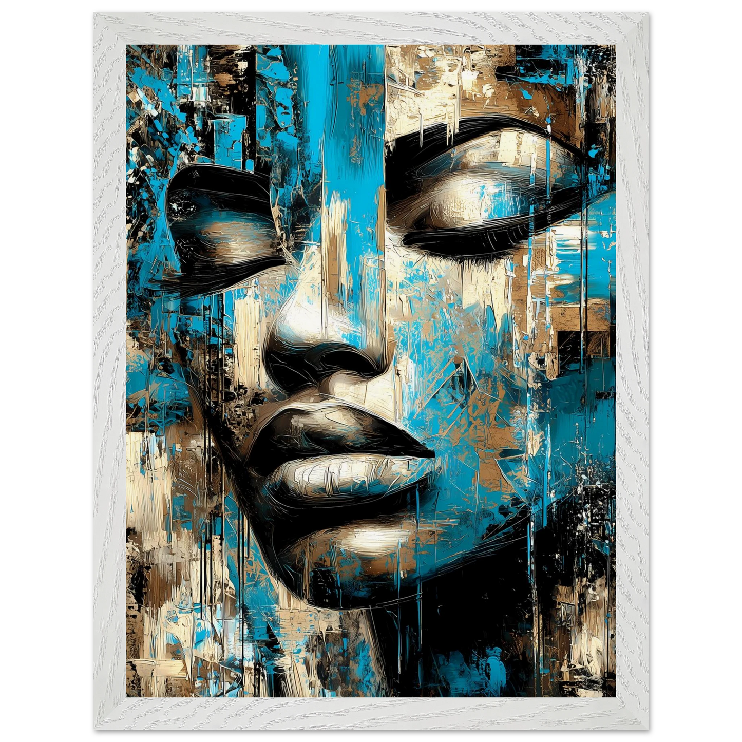Bleu et Or — tableau encadré bois — vue 9 — art mural STNCL