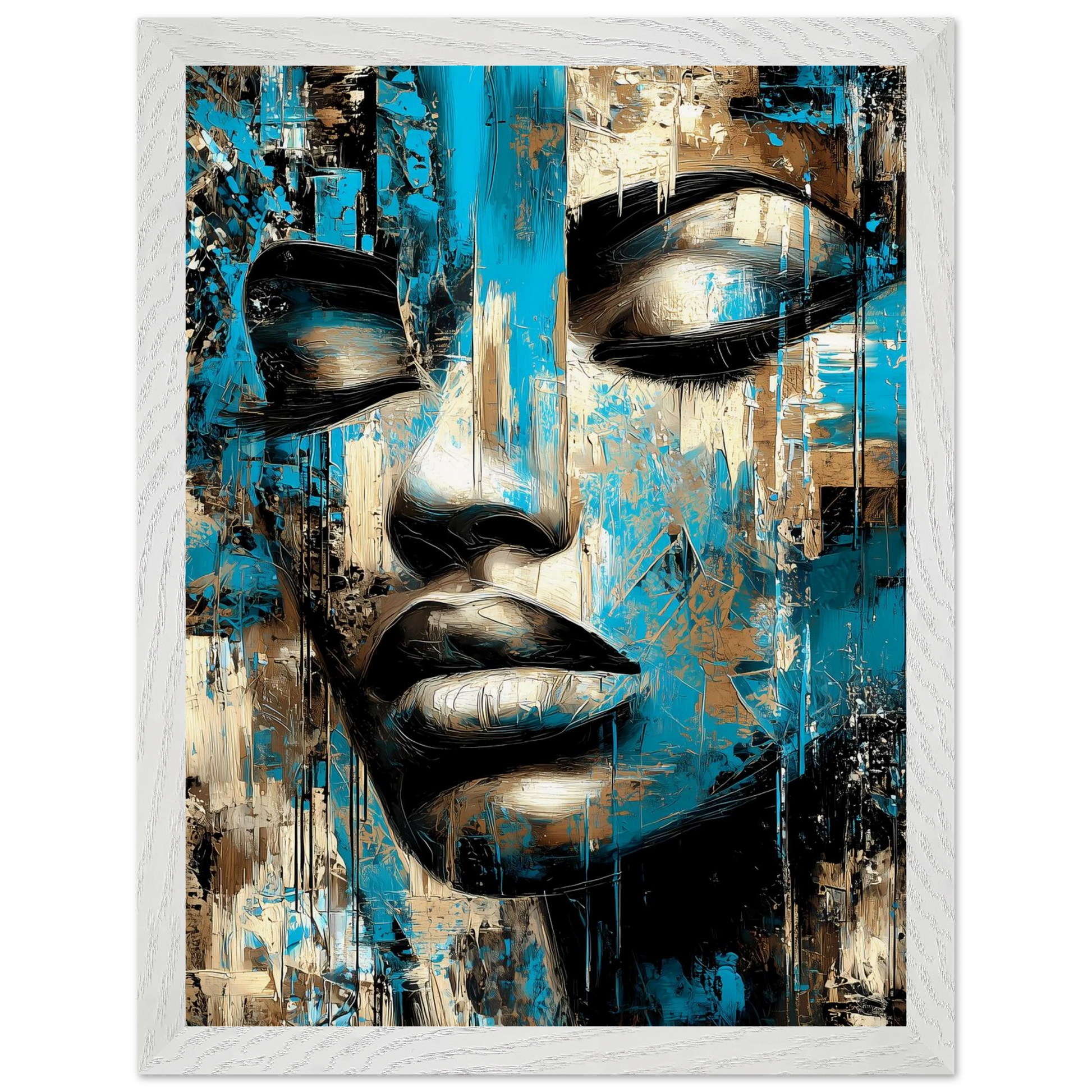Bleu et Or — tableau encadré bois — vue 9 — art mural STNCL