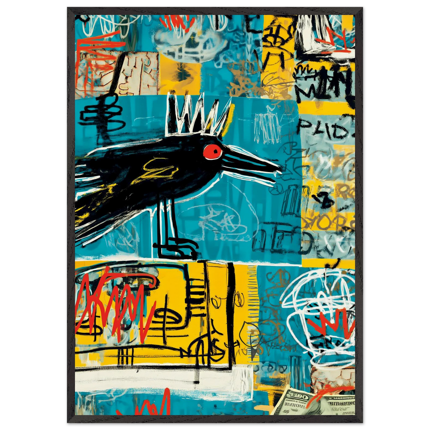 Corbeau Couronné — tableau encadré bois — art mural STNCL