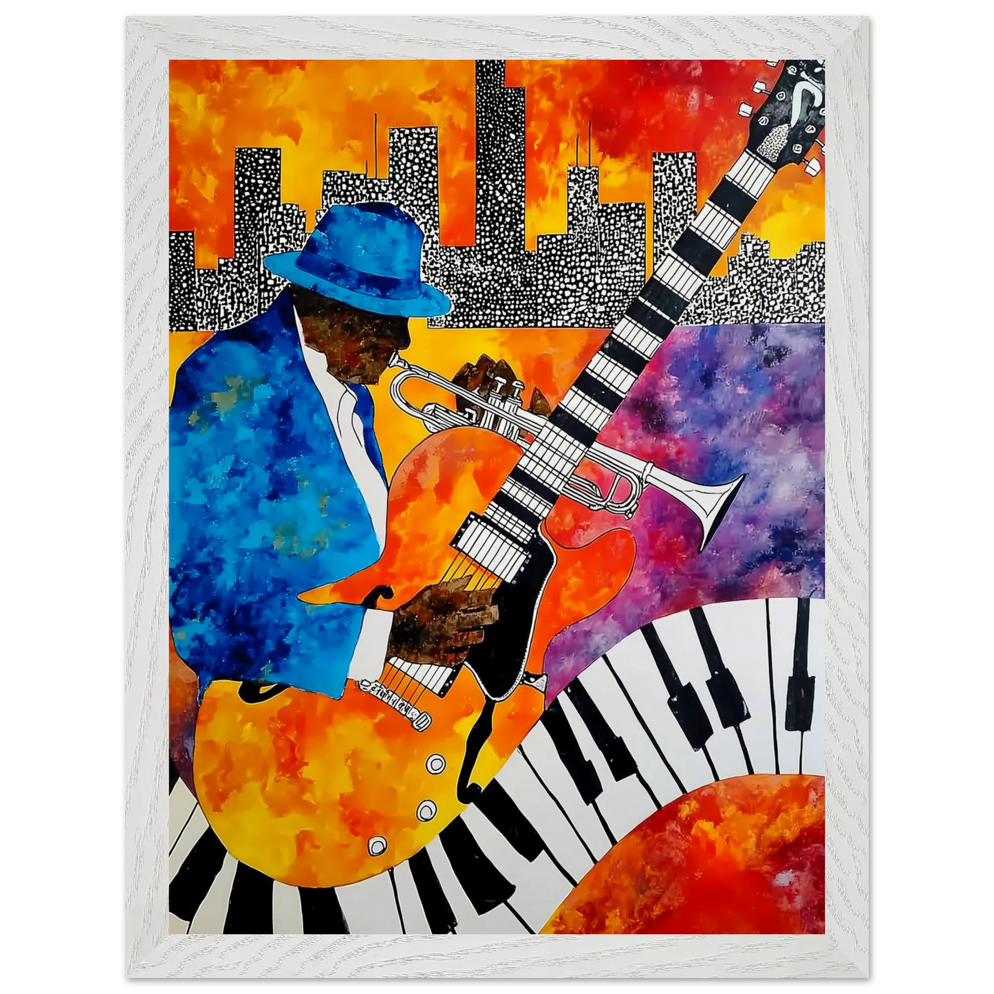 Blues en Ville — tableau encadre bois — vue 9 — art mural STNCL
