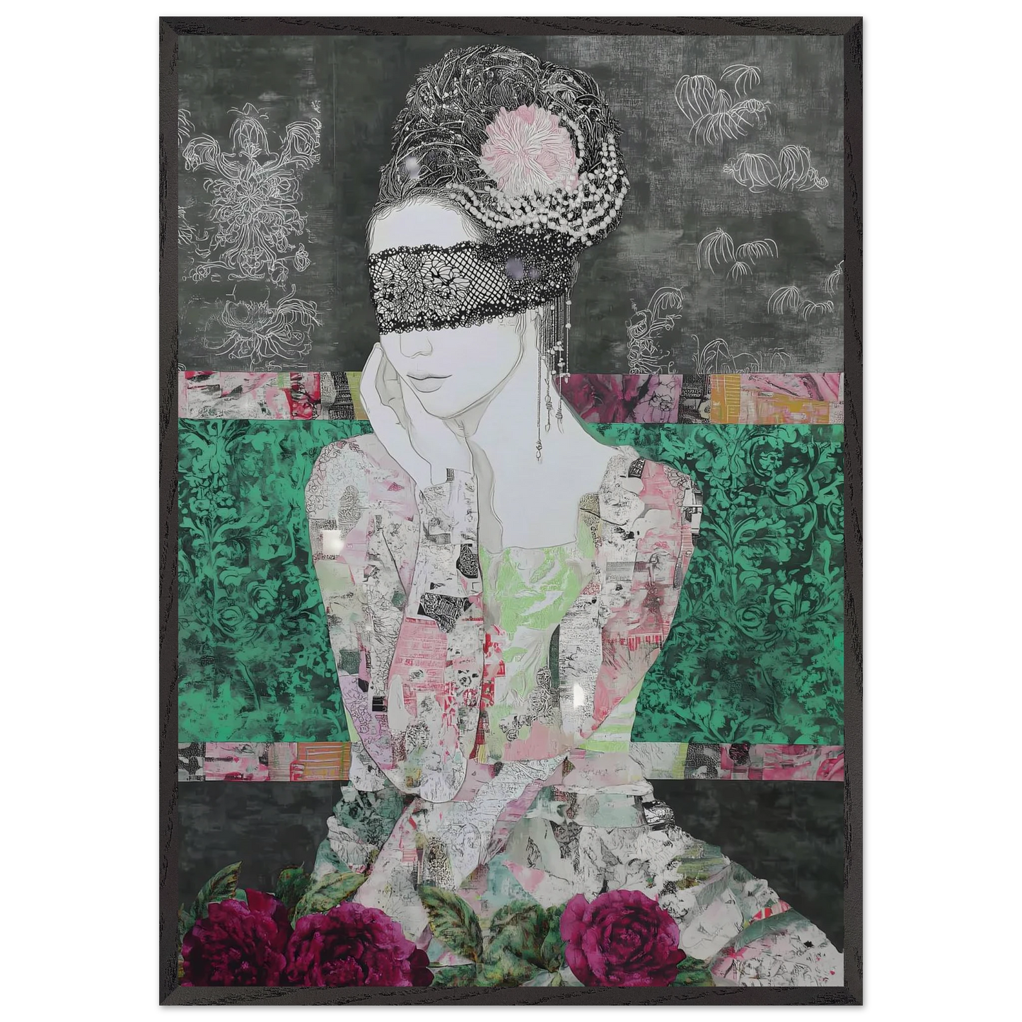 Dame de Dentelle — tableau encadré bois — art mural STNCL