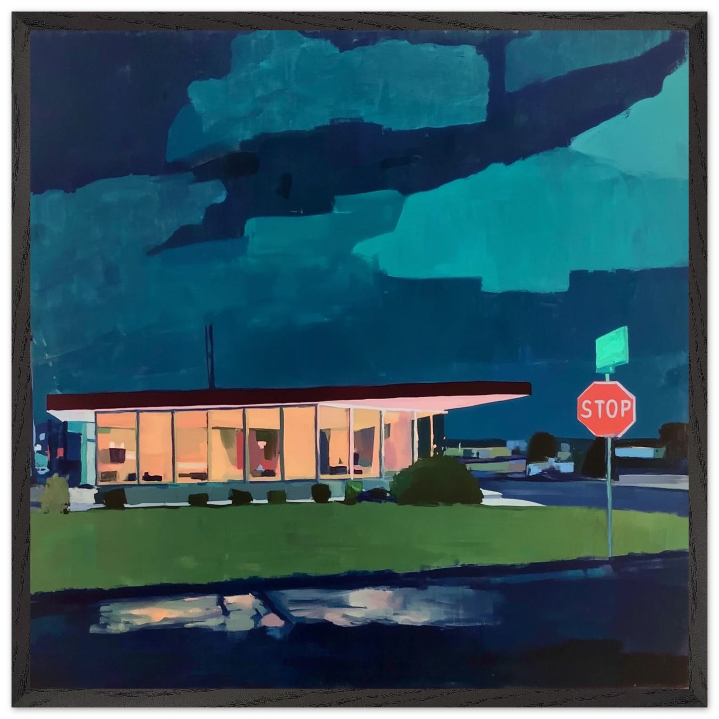 Néon sous l'Orage Vert — tableau encadré bois — art mural STNCL