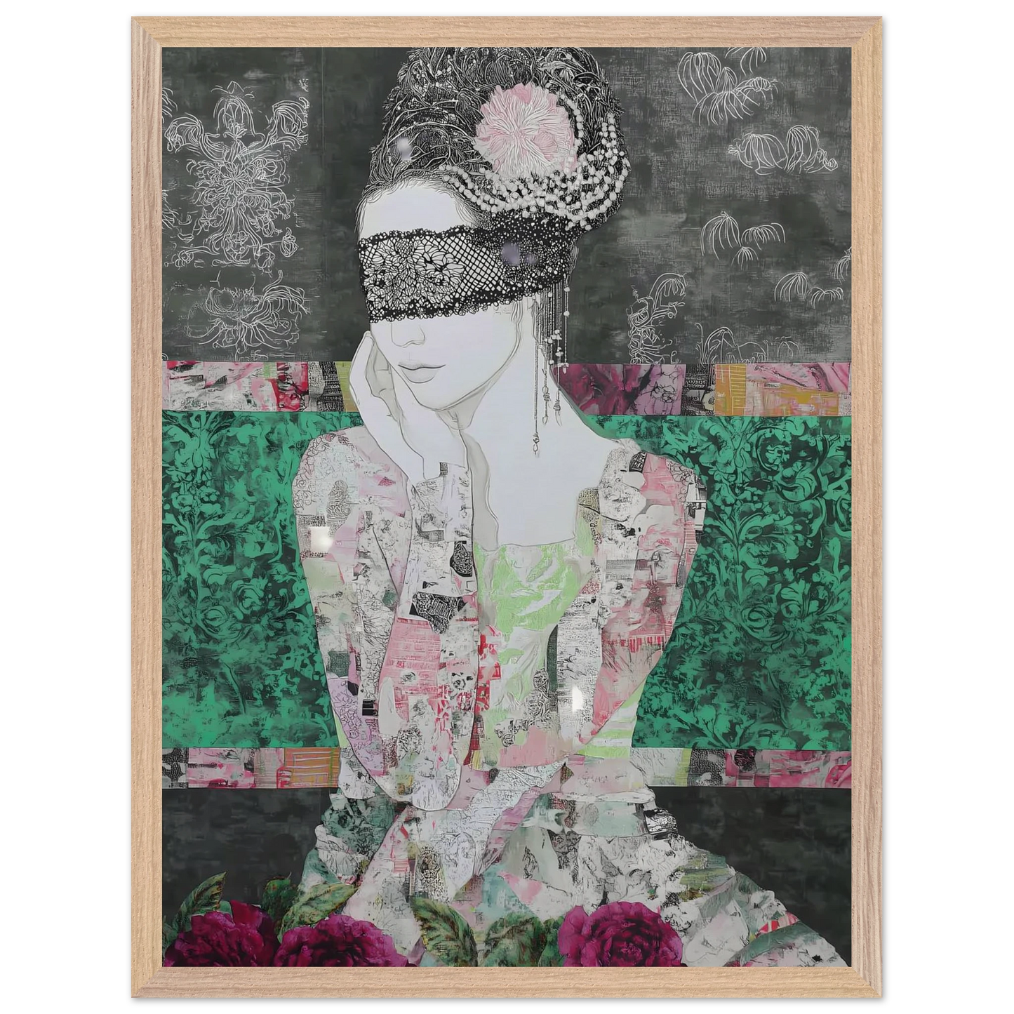 Dame de Dentelle — tableau encadré bois — vue 3 — art mural STNCL