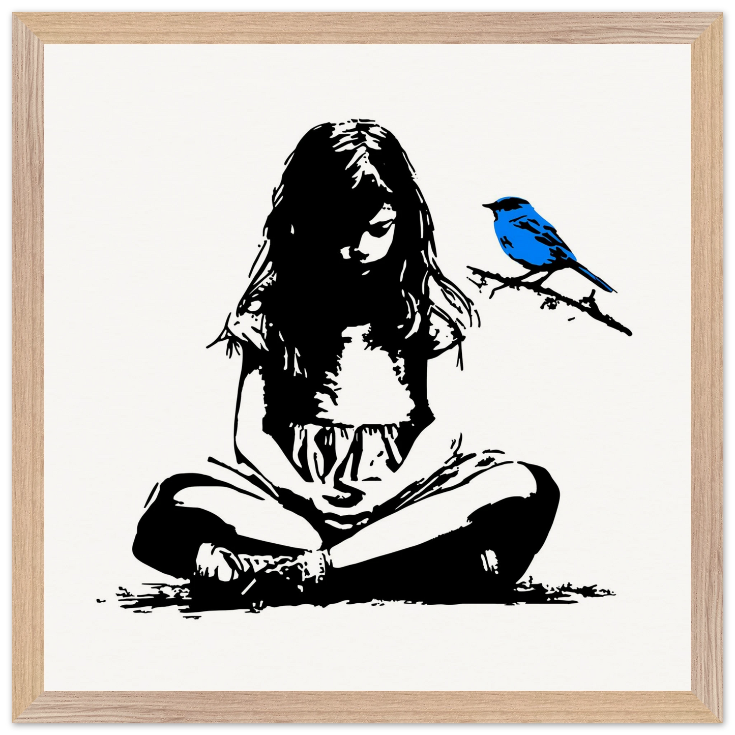 L'Oiseau Bleu — tableau encadré bois — vue 4 — art mural STNCL