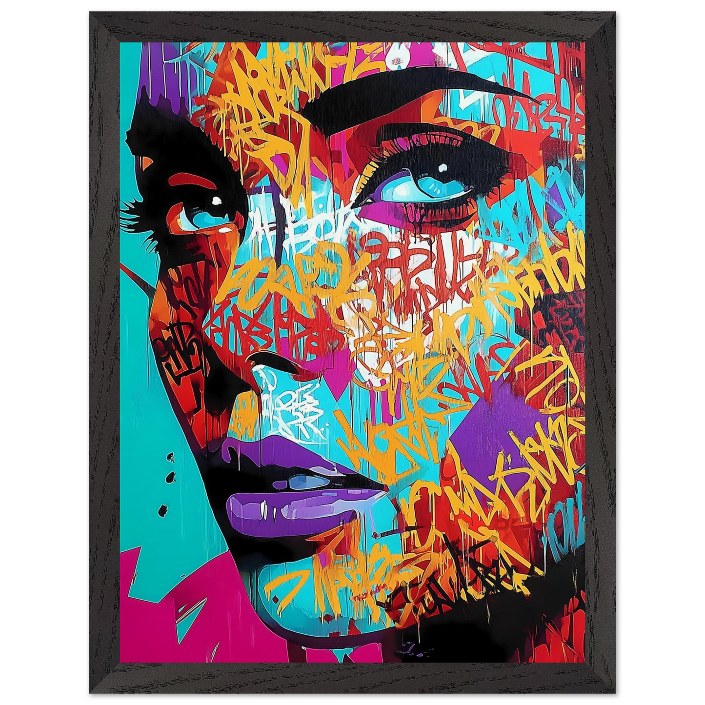 Lettres sur le Visage — tableau encadré bois — vue 4 — art mural STNCL