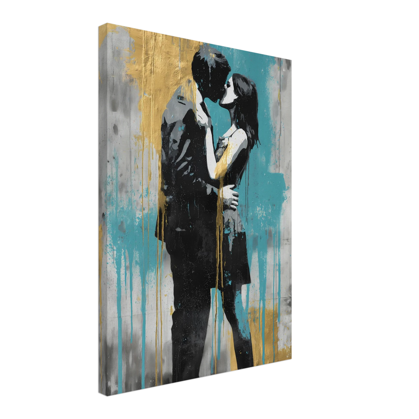 Baiser au Pochoir — tableau sur toile — vue 3 — art mural STNCL
