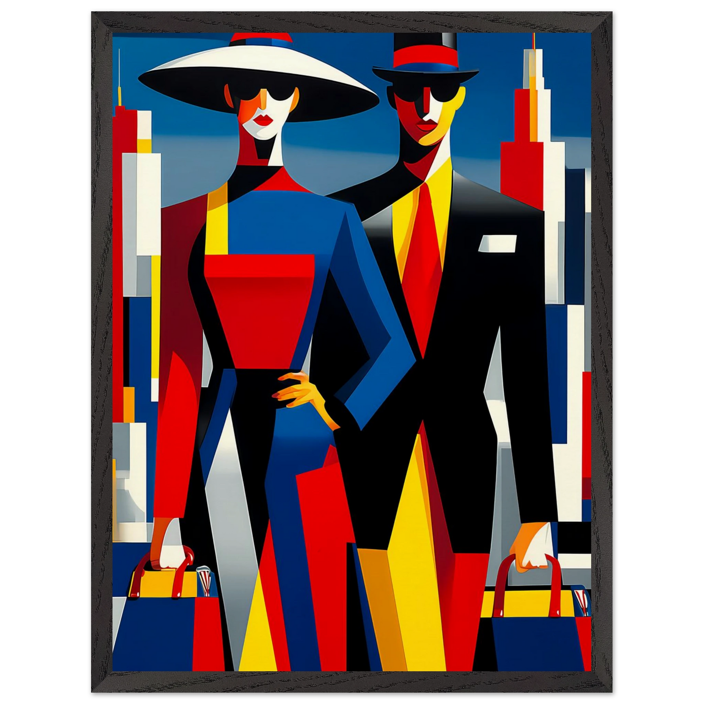 Le Couple en Ville — tableau encadré bois — vue 15 — art mural STNCL