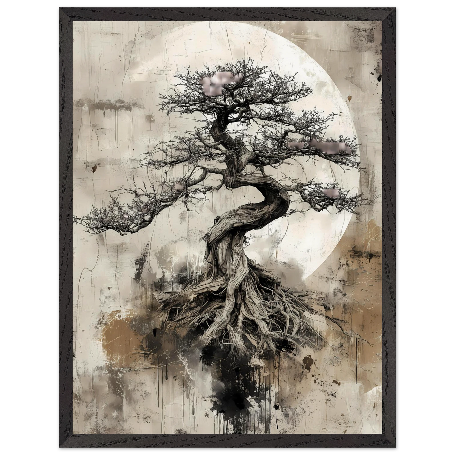 Bonsaï sous la Lune — tableau encadre bois — vue 15 — art mural STNCL