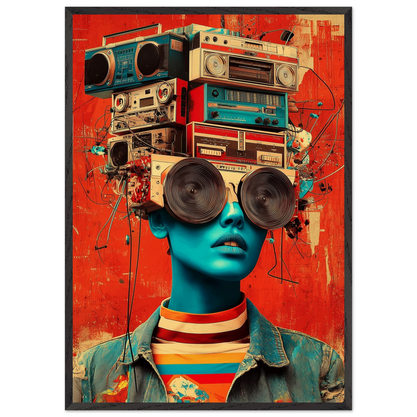 Visage Aux Radios Empilés — tableau encadré bois — art mural STNCL