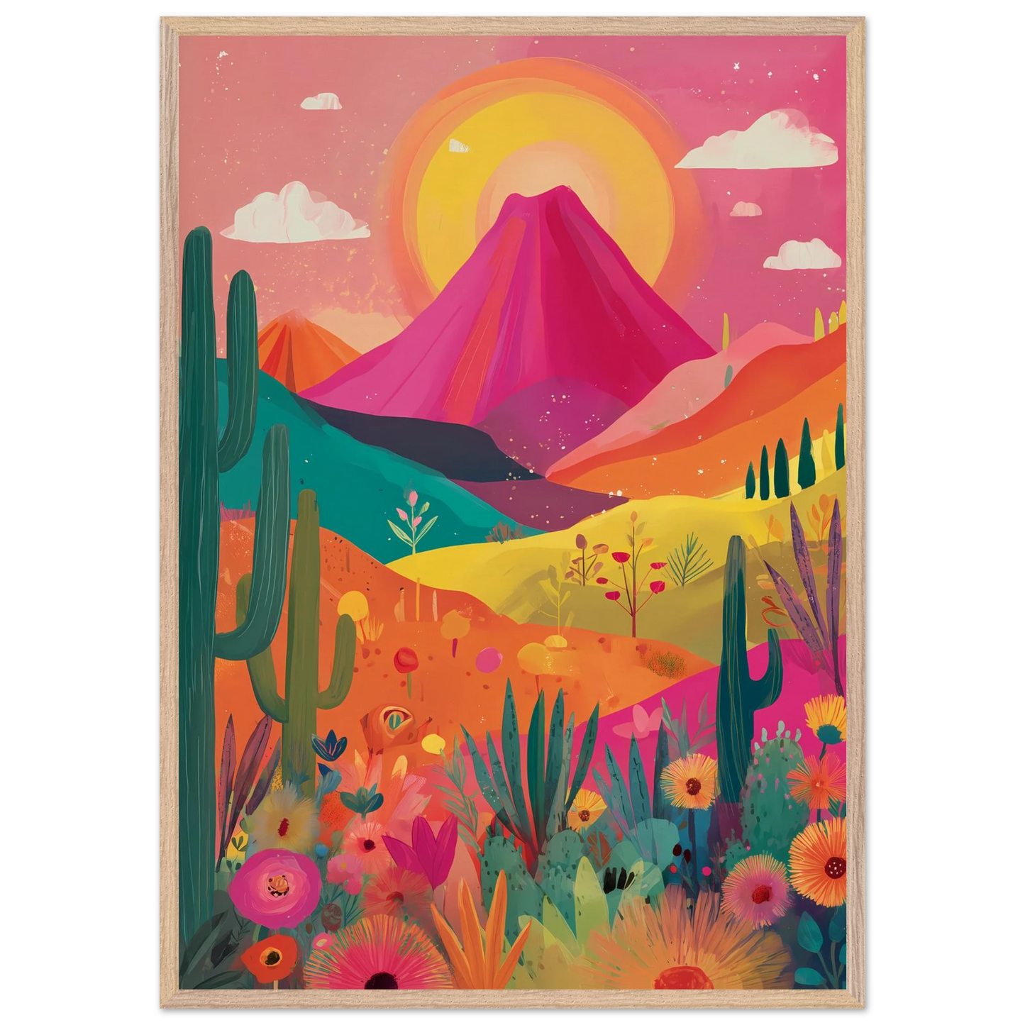 Volcan Fleuri — tableau encadre bois — vue 6 — art mural STNCL