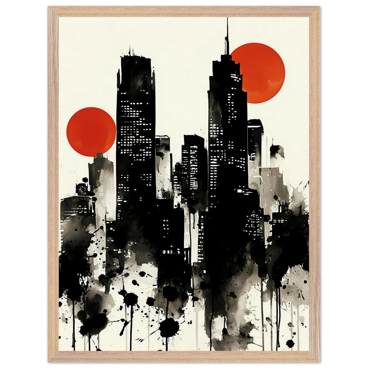 Ville d'Encre — tableau encadre bois — vue 3 — art mural STNCL