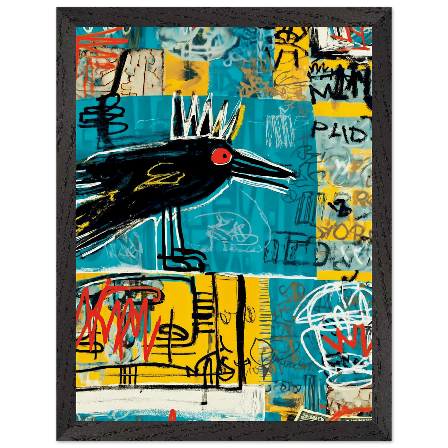 Corbeau Couronné — tableau encadré bois — vue 4 — art mural STNCL