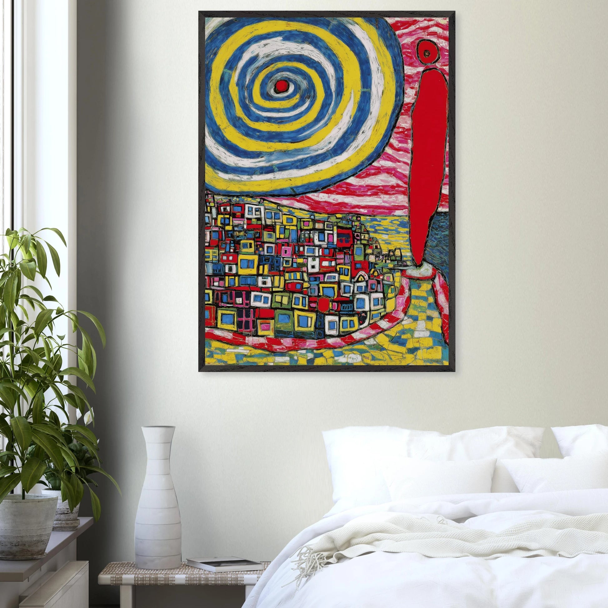 La Spirale et les Maisons — tableau encadré bois — vue 17 — art mural STNCL