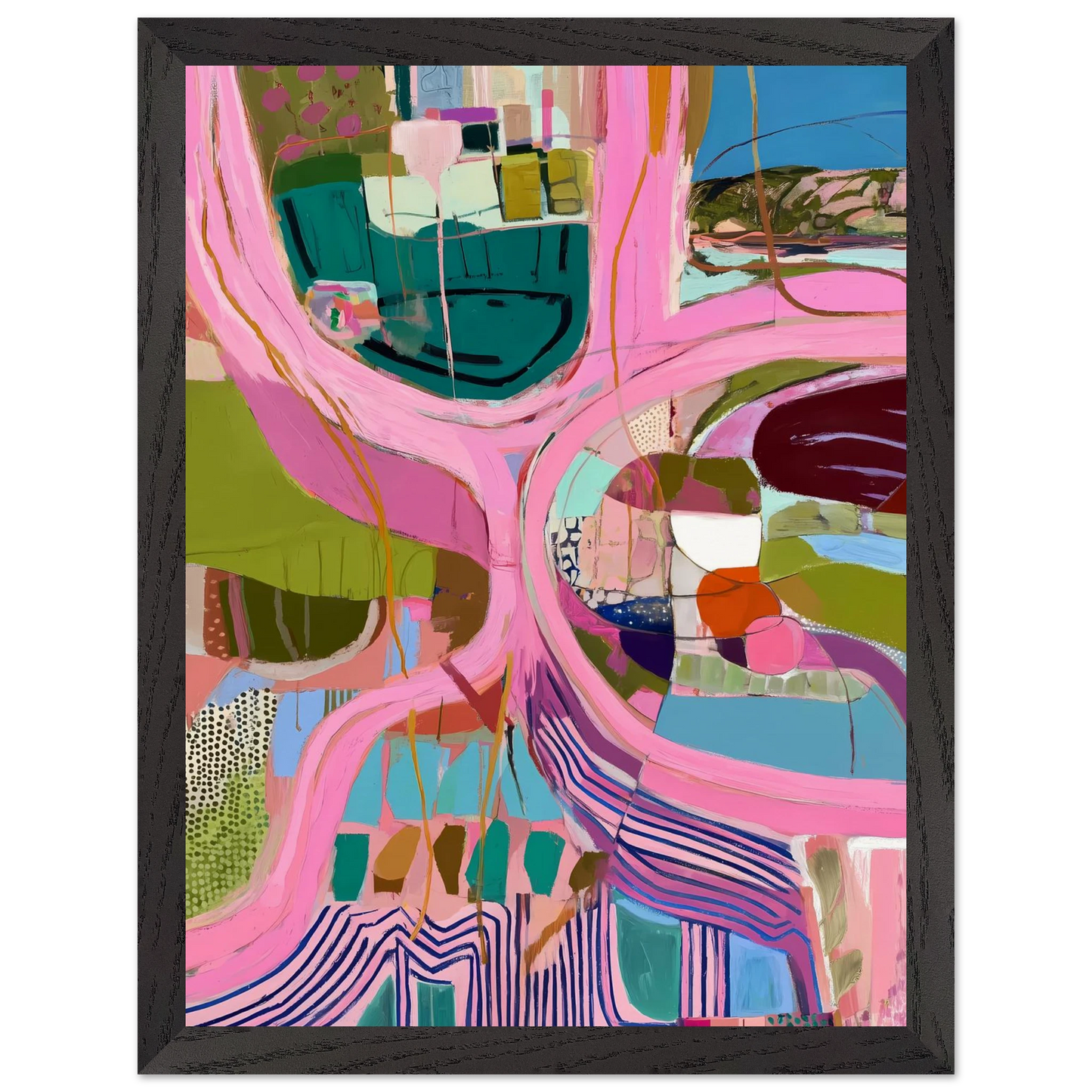 Méandres Roses — tableau encadre bois — vue 4 — art mural STNCL
