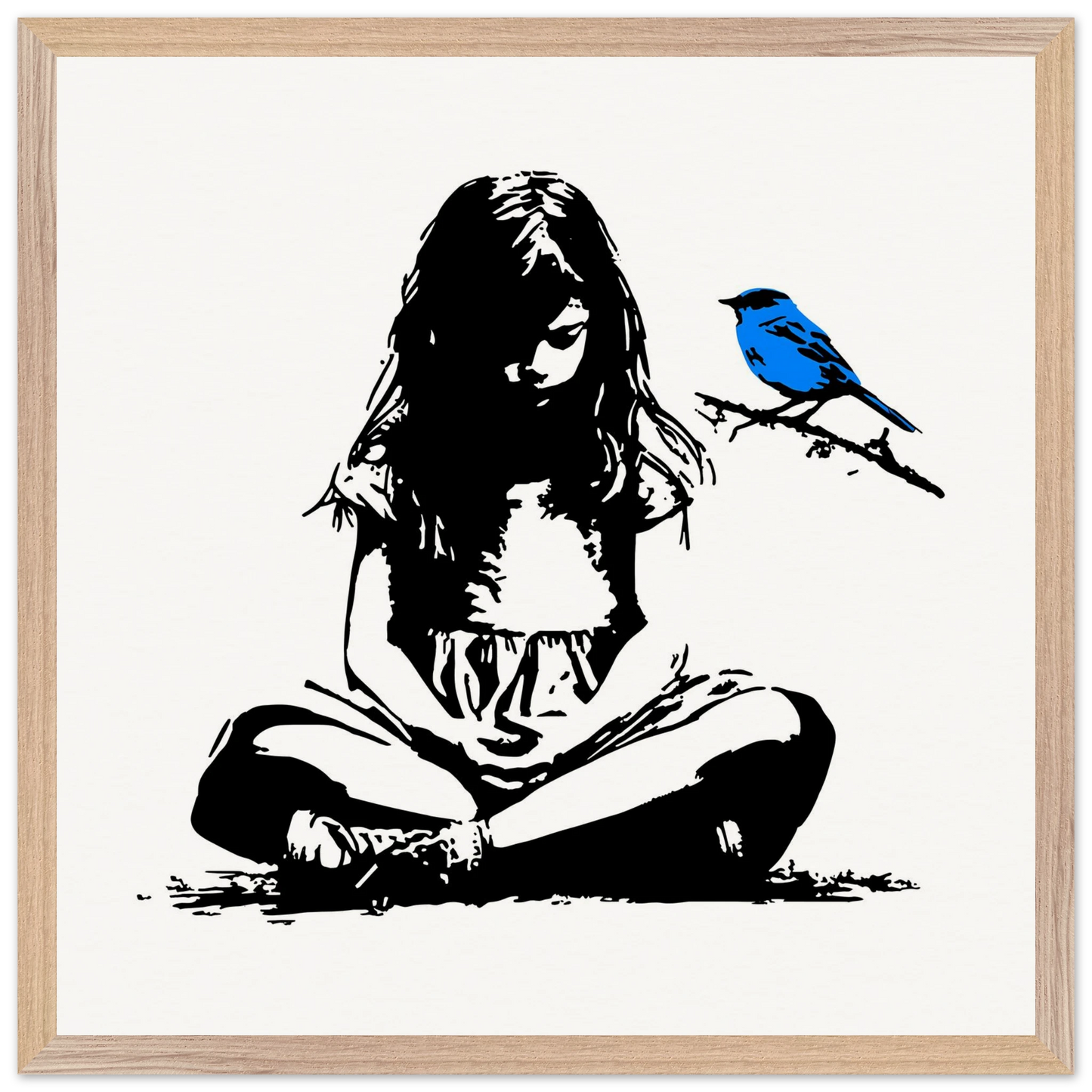 L'Oiseau Bleu — tableau encadré bois — vue 3 — art mural STNCL
