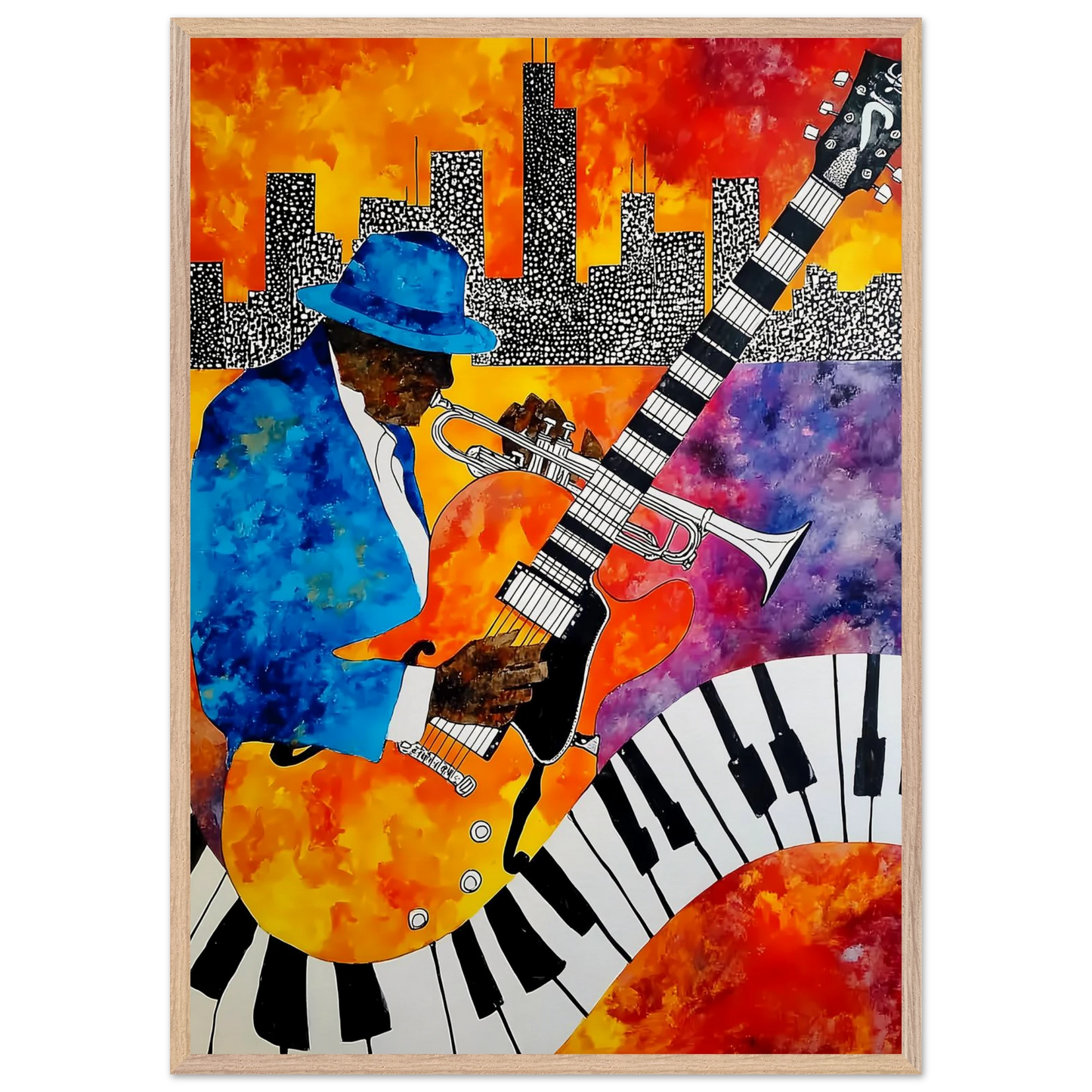 Blues en Ville — tableau encadre bois — vue 6 — art mural STNCL