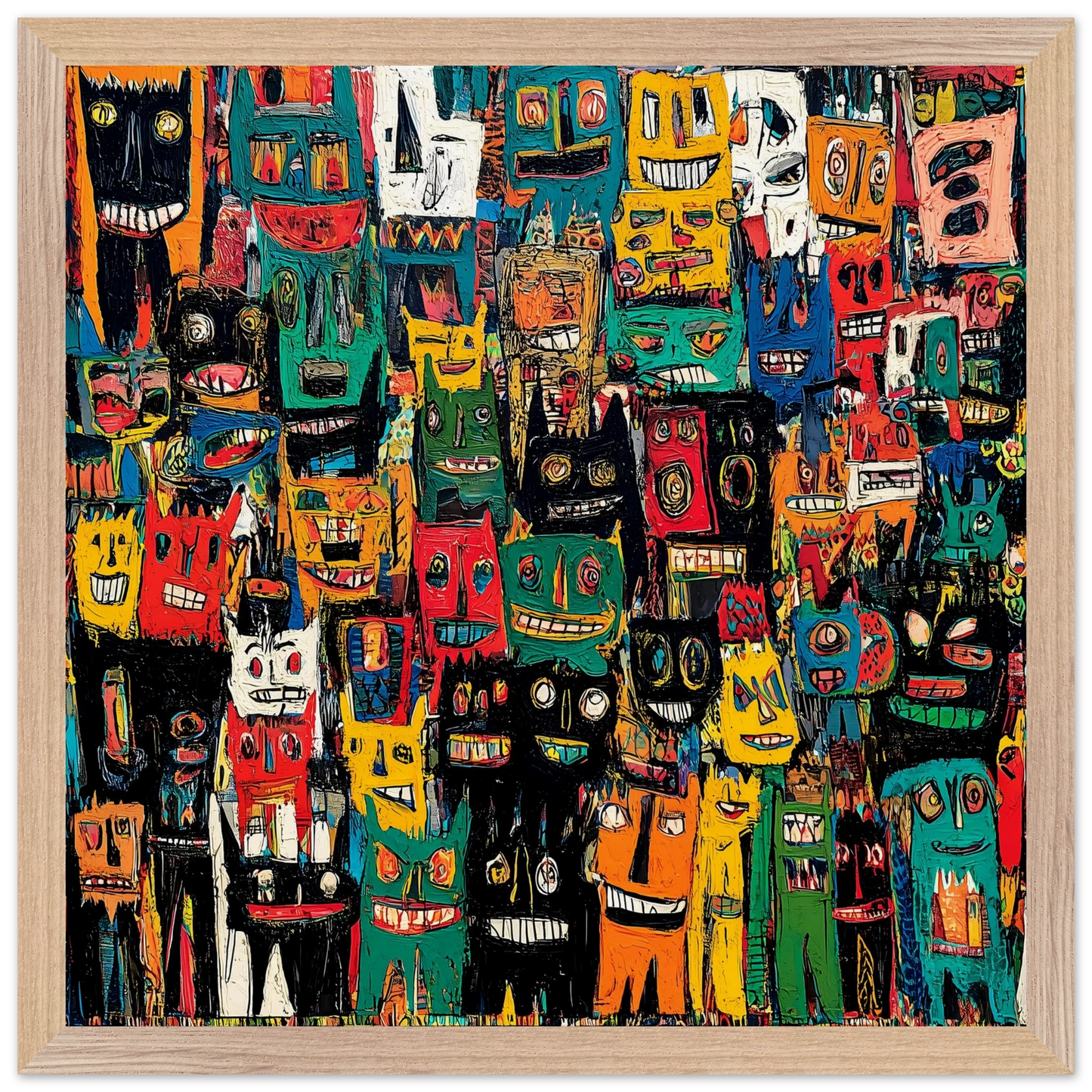 Assemblée de Masques — tableau encadré bois — vue 4 — art mural STNCL