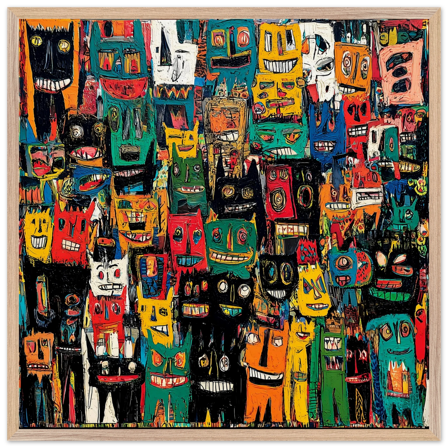 Assemblée de Masques — tableau encadré bois — vue 10 — art mural STNCL