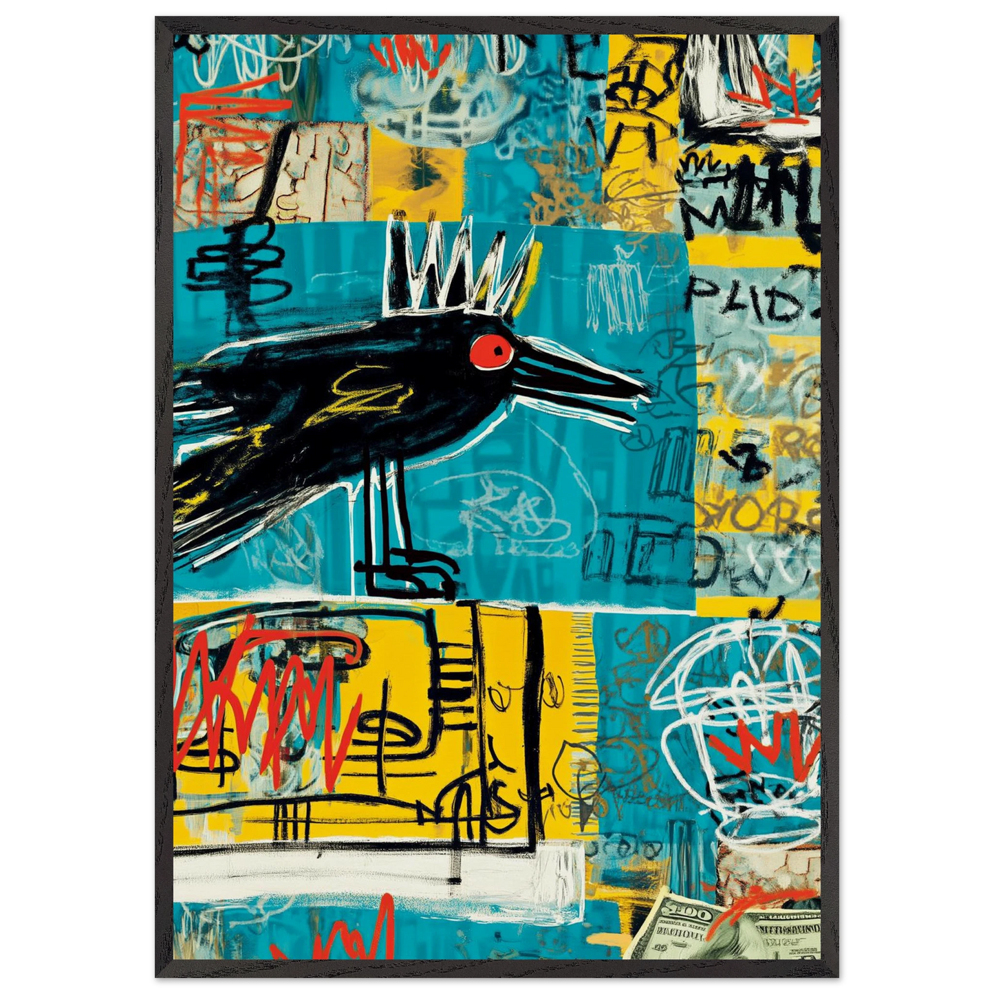 Le Corbeau Couronné — tableau encadré bois — art mural STNCL