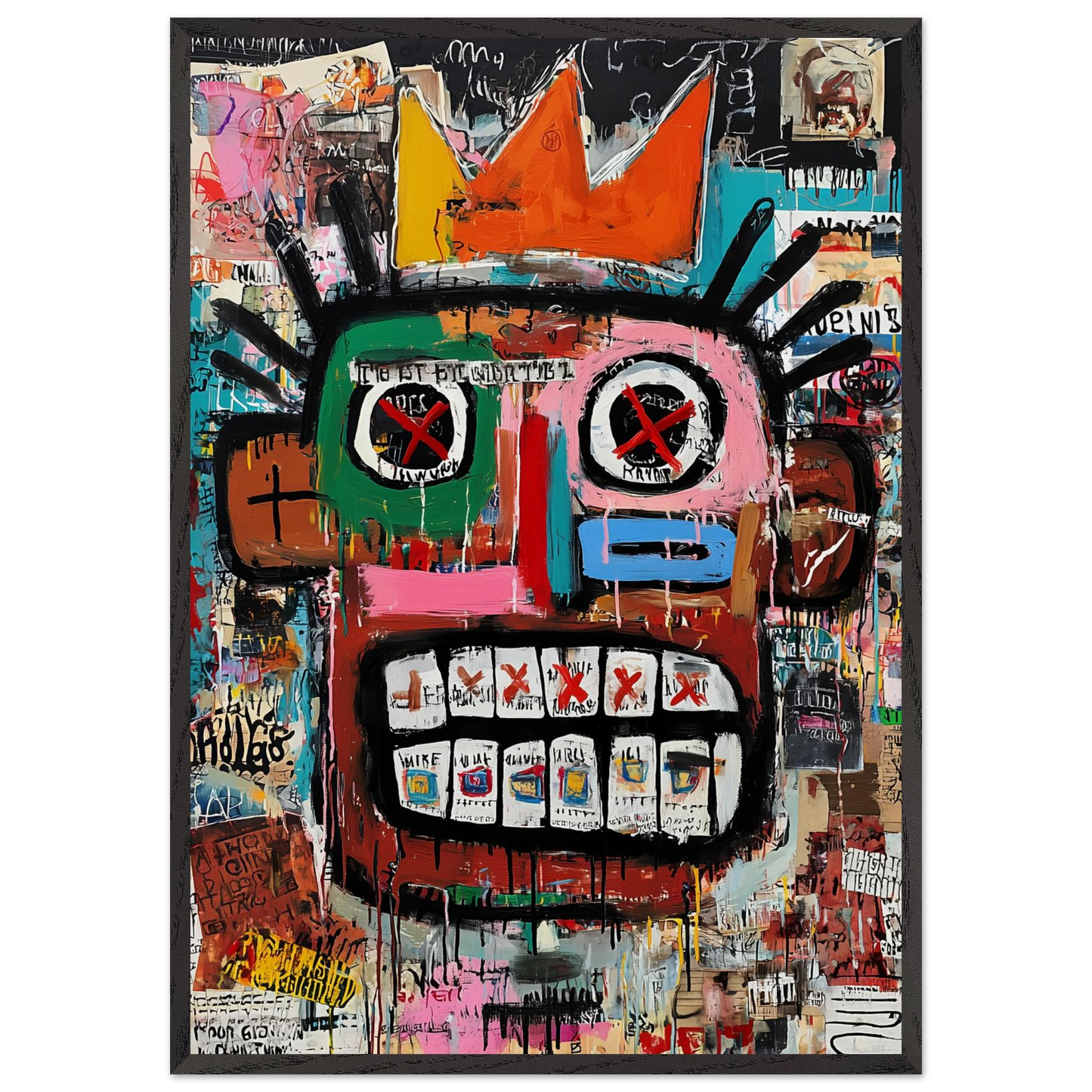Visage Couronné aux Yeux Barrés — tableau encadré bois — art mural STNCL