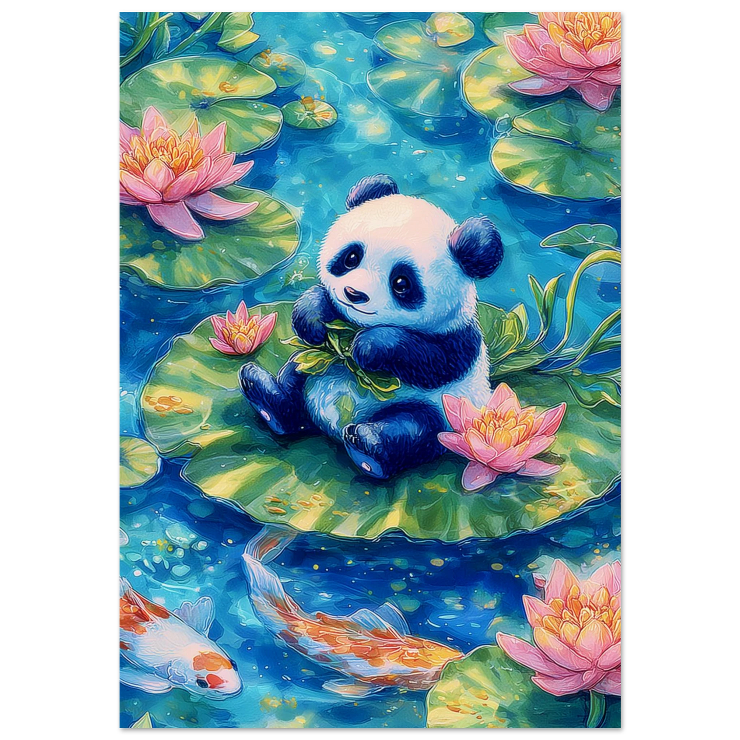 Panda sur Nénuphars Fleuris — affiche d'art — art mural STNCL